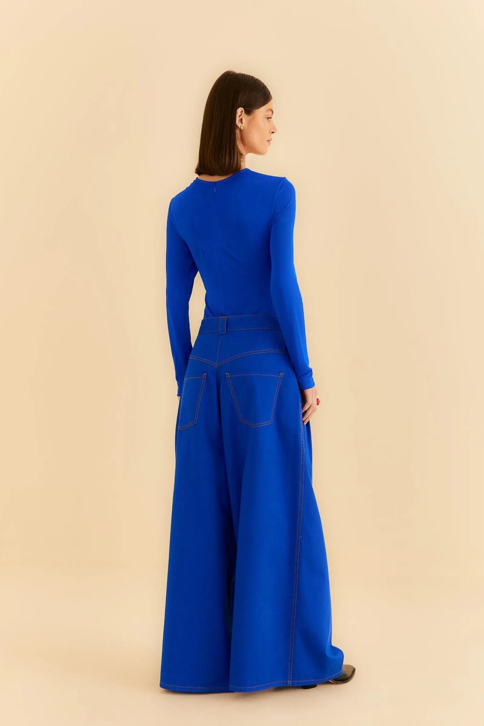 BLUE CANVAS MAXI PLEATED PANTS