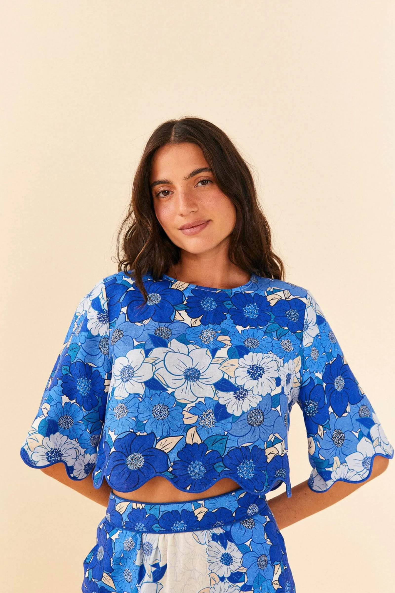  BLUE FLOWER STRIPES CROP TOP