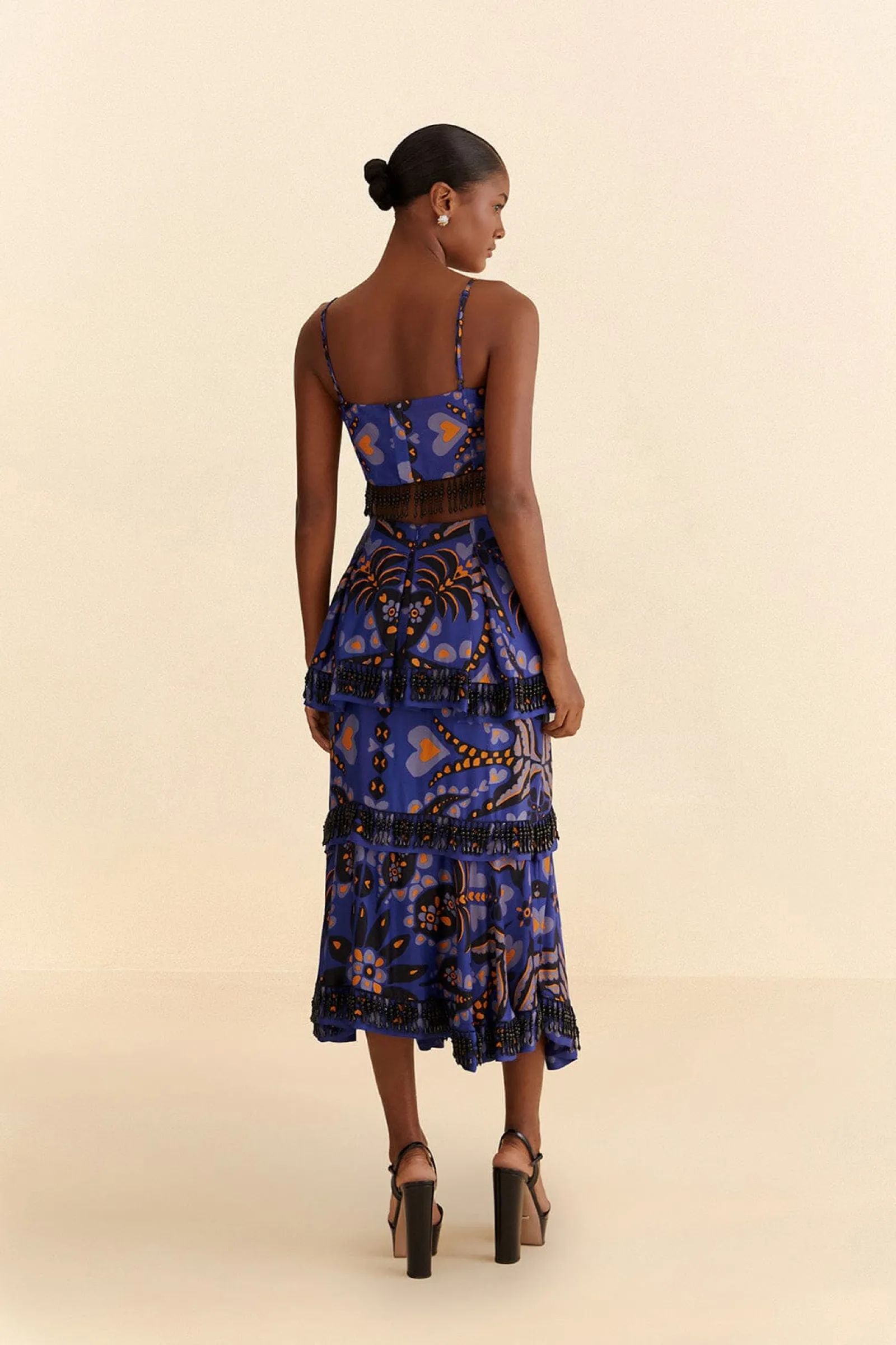 BLUE MARTINA SCARF BEADED MIDI SKIRT