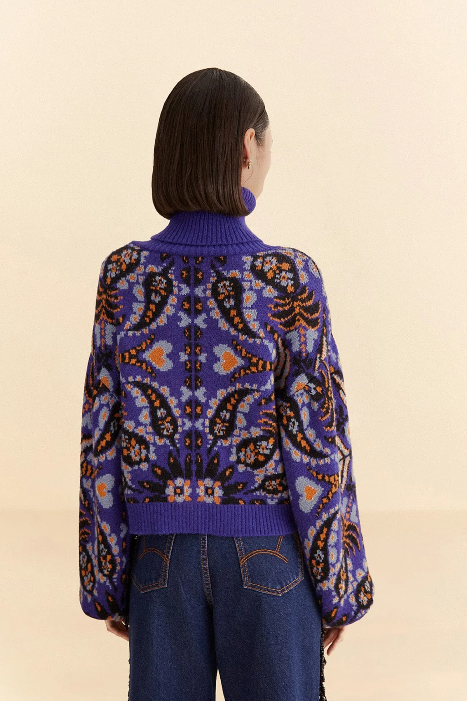 BLUE MARTINA SCARF SEQUIN EMBROIDERED KNIT CARDIGAN