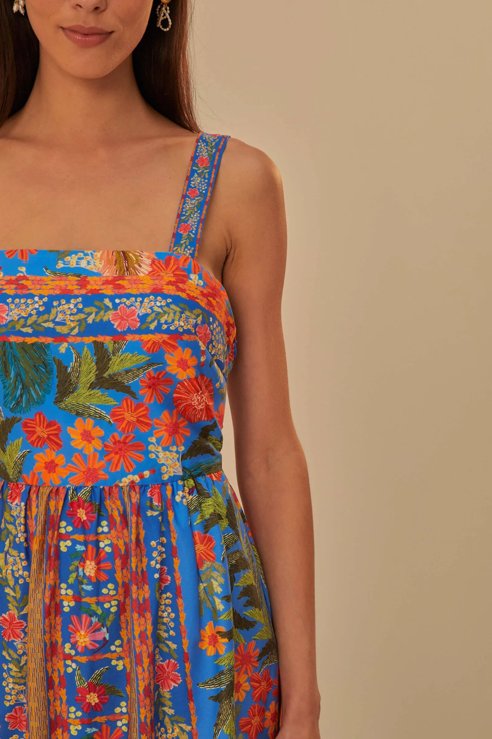 BLUE STITCHED GARDEN MAXI DRESS