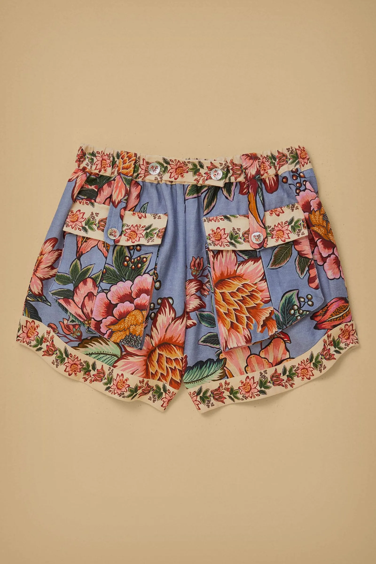 BLUE WONDERFUL BOUQUET EUROFLAX™ LINEN SHORTS