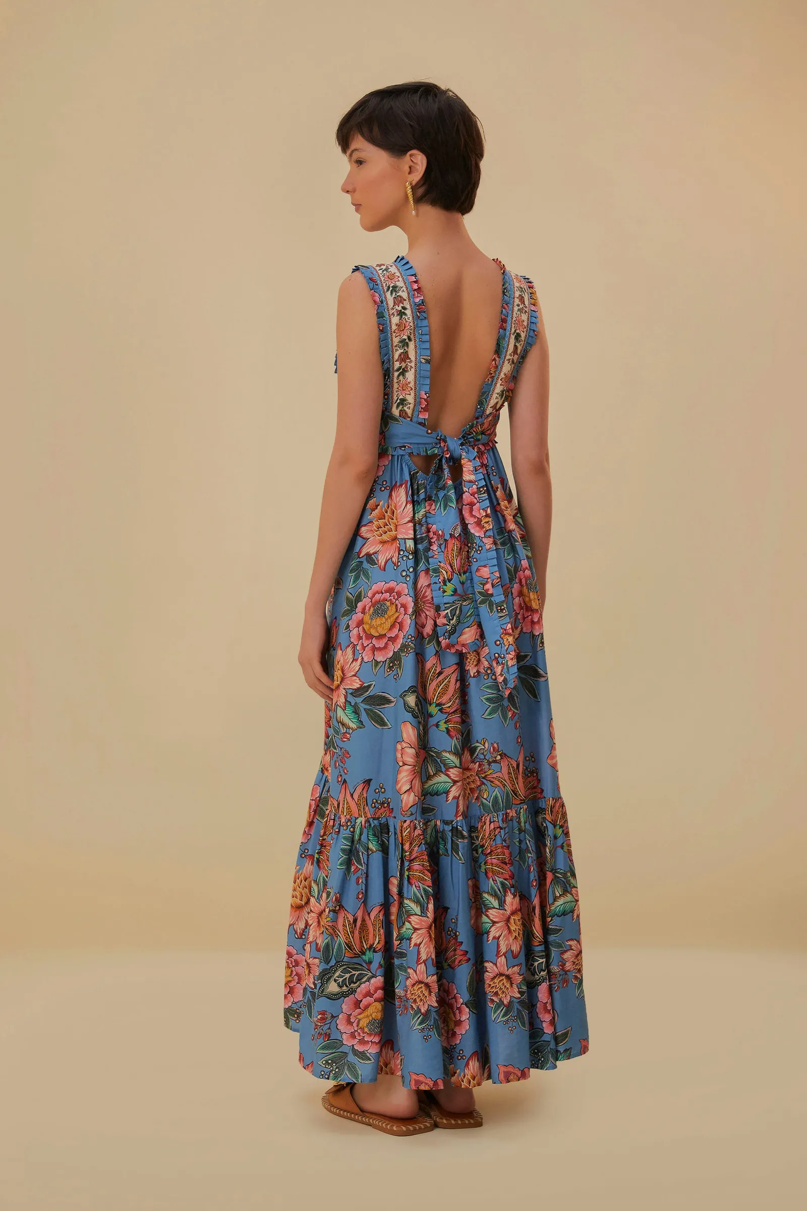 BLUE WONDERFUL BOUQUET SLEEVELESS MAXI DRESS
