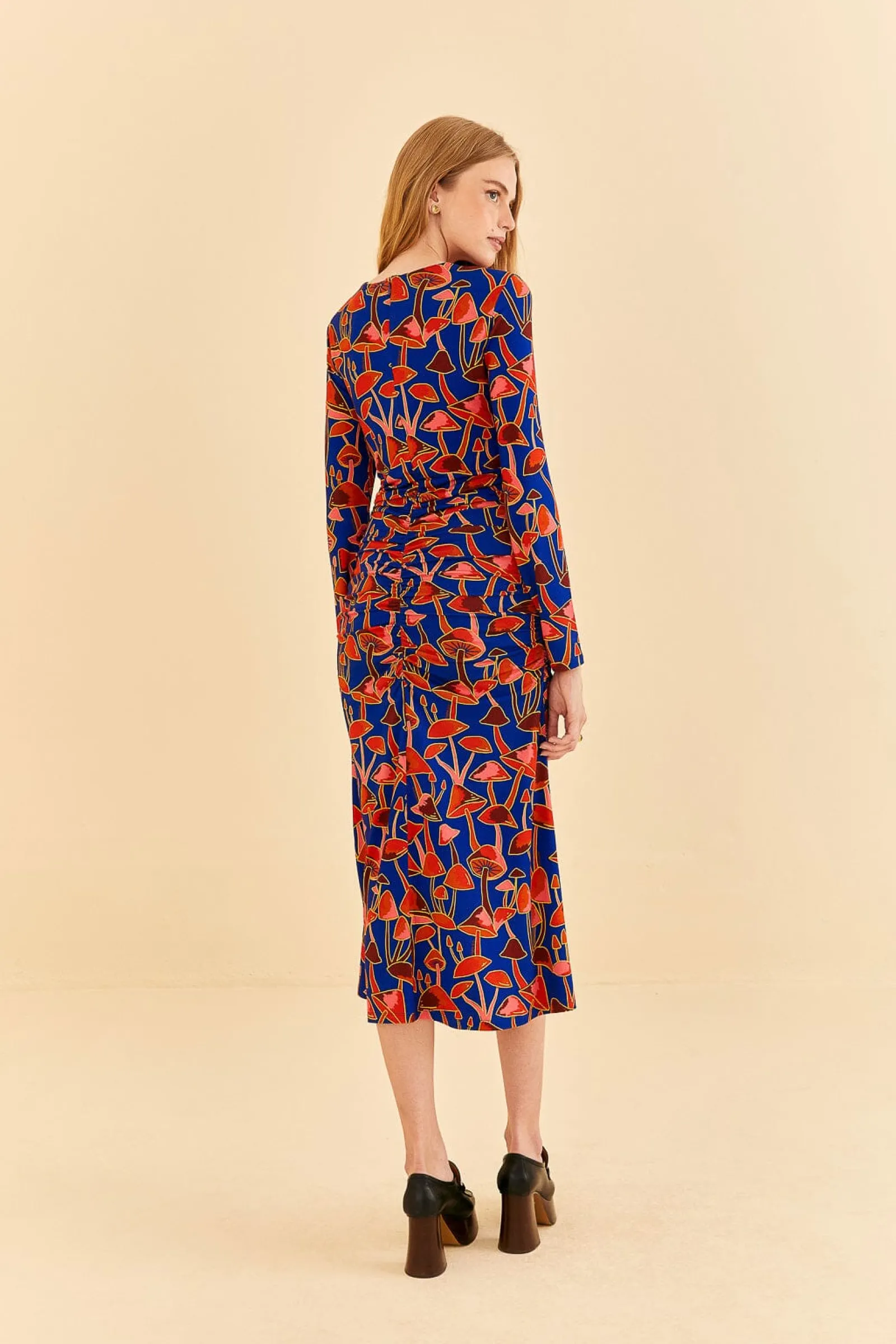 BRIGHT BLUE MUSHROOM SKETCH LENZING™ ECOVERO™ VISCOSE MIDI DRESS