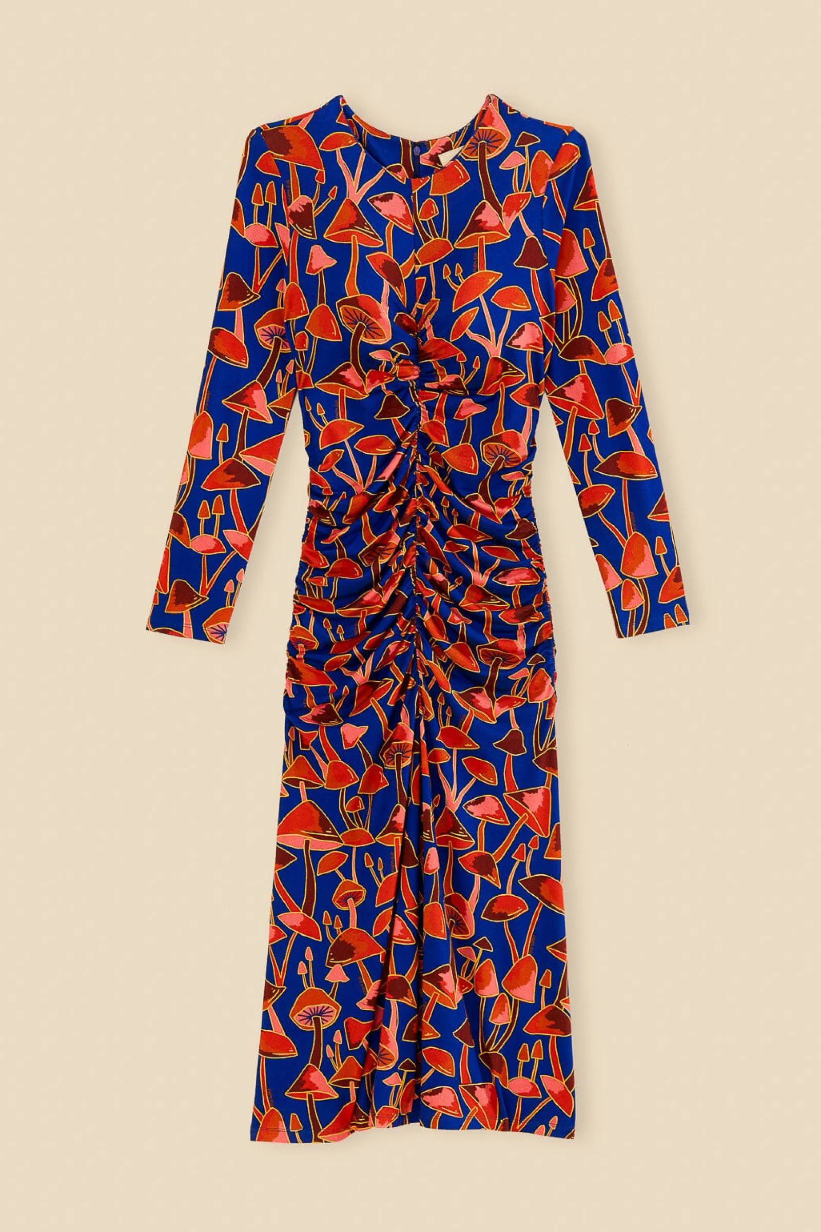 BRIGHT BLUE MUSHROOM SKETCH LENZING™ ECOVERO™ VISCOSE MIDI DRESS