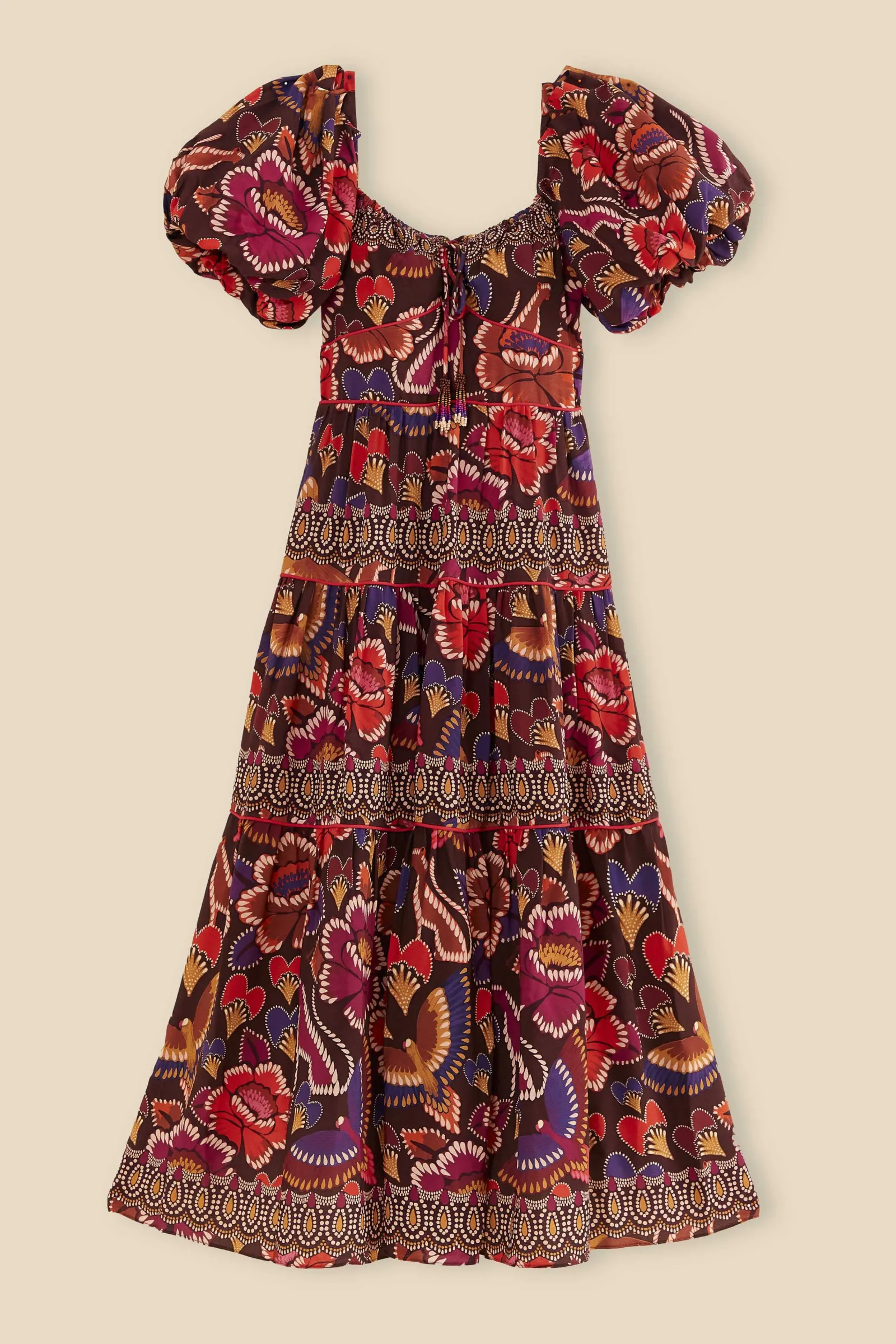 BROWN BRIGHT FLORA SHORT SLEEVE MIDI DRESS