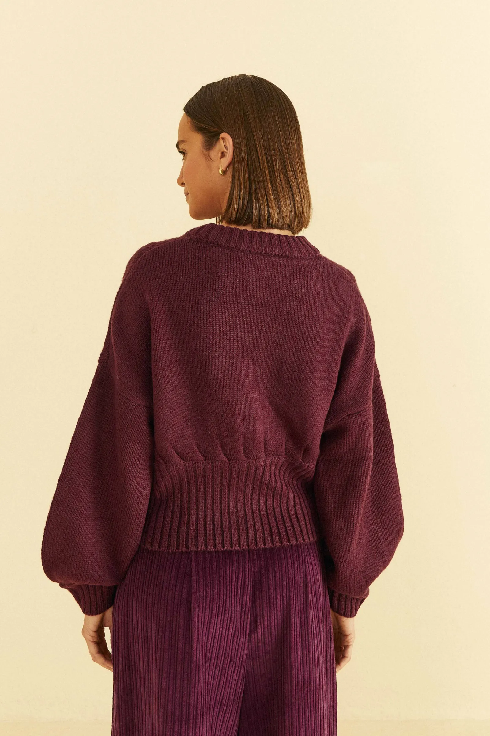 BURGUNDY BUBBLE KNIT CARDIGAN