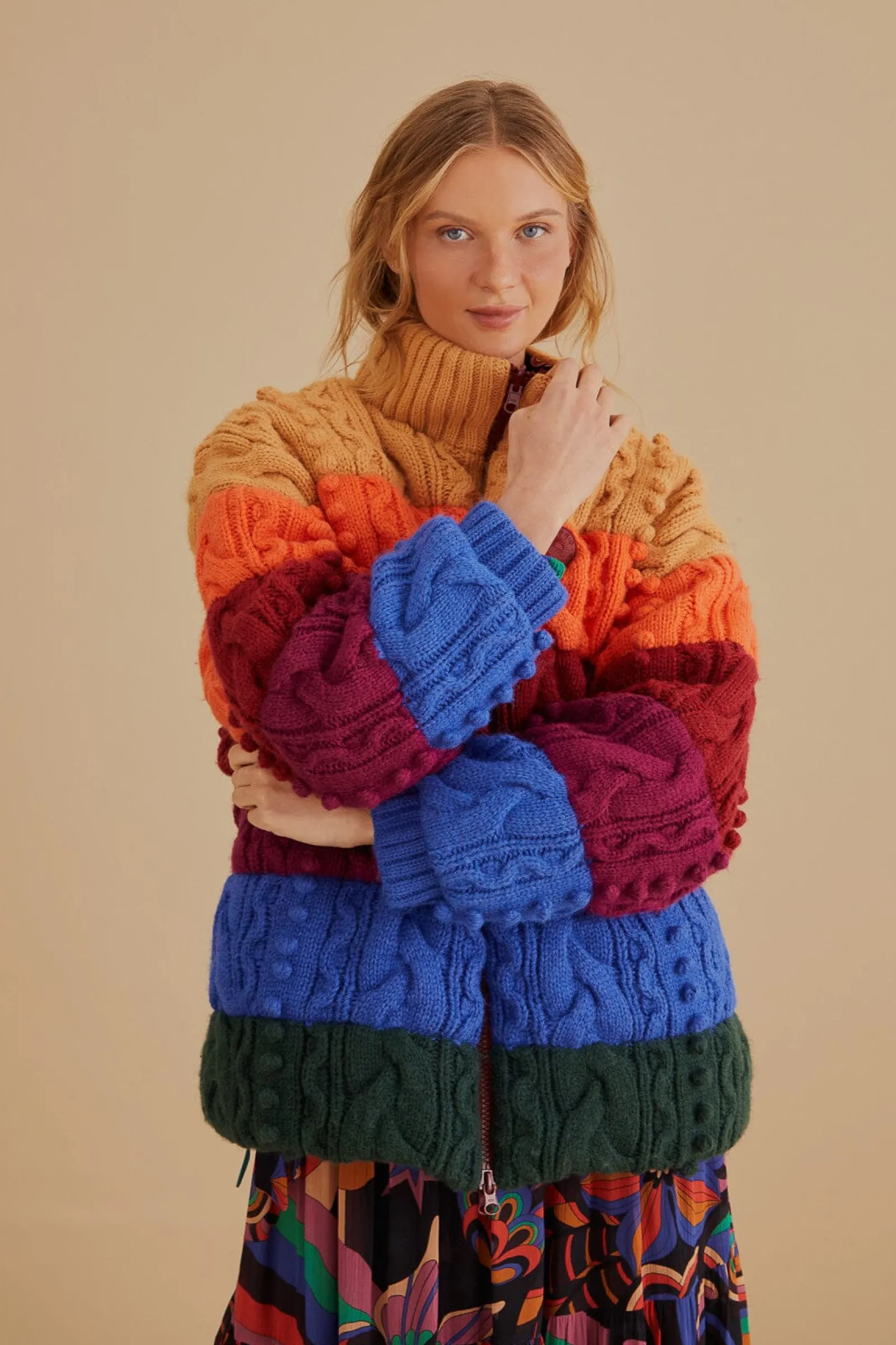  COLORFUL STRIPES KNIT REVERSIBLE PUFFER JACKET