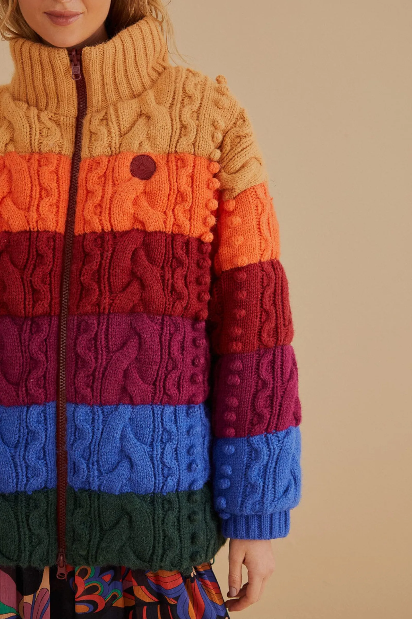 COLORFUL STRIPES KNIT REVERSIBLE PUFFER JACKET