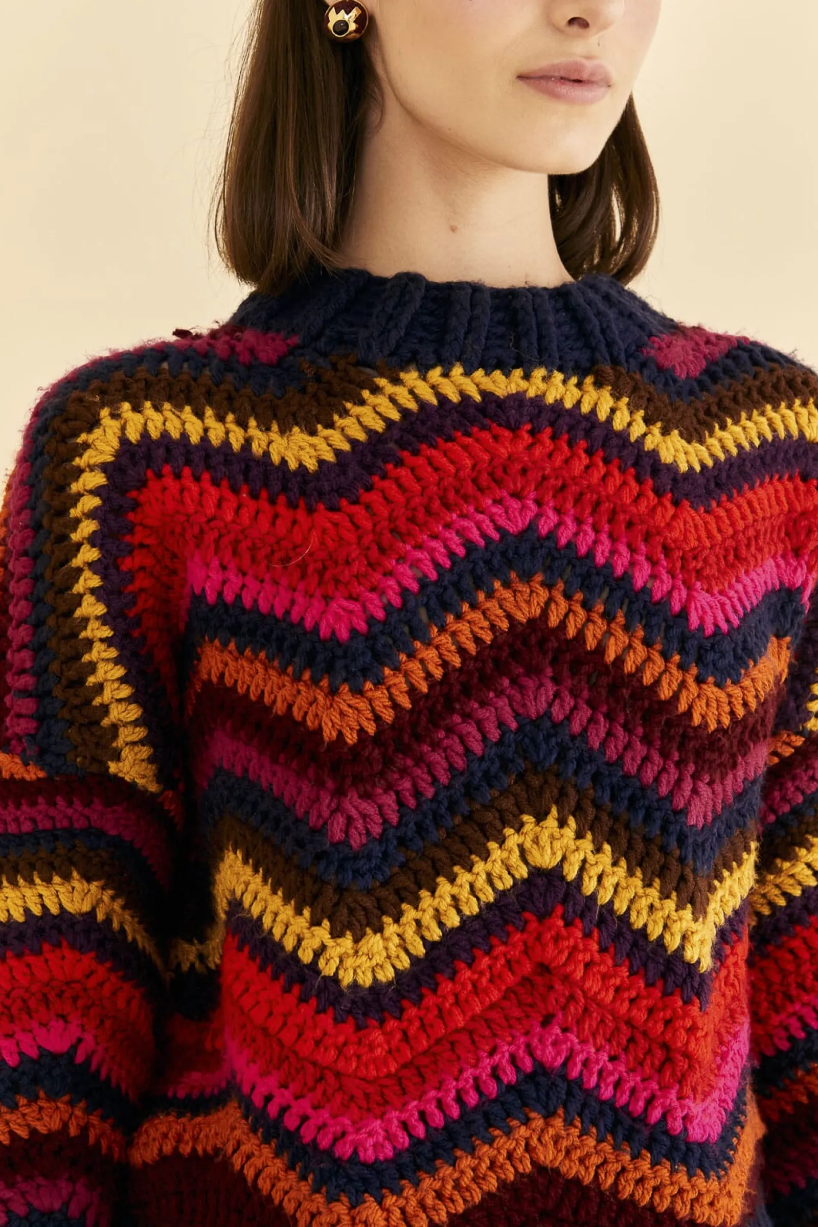 COLORFUL WAVES CROCHET HIGH NECK SWEATER