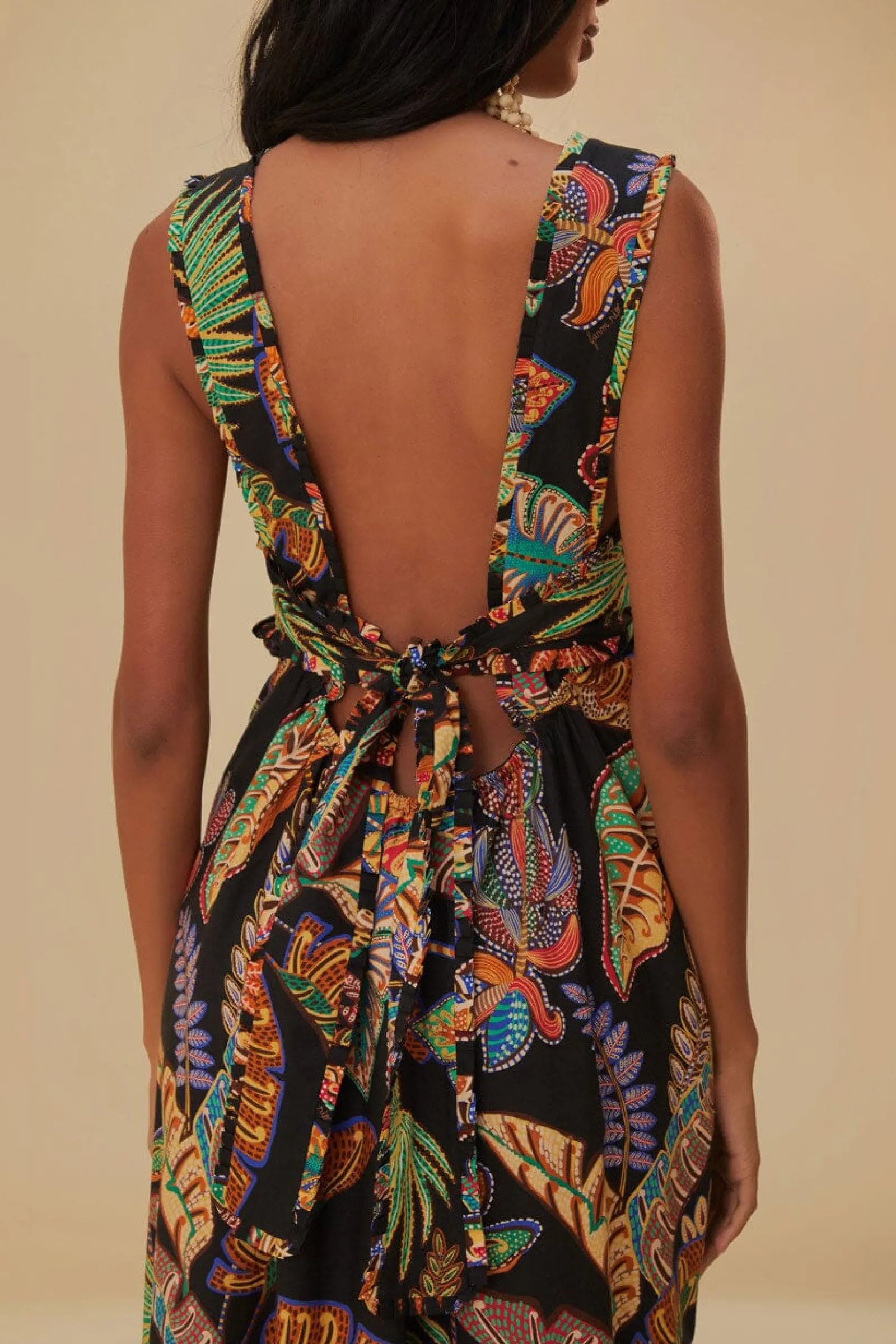 COOL FOLIAGE BLACK SLEEVELESS MAXI DRESS