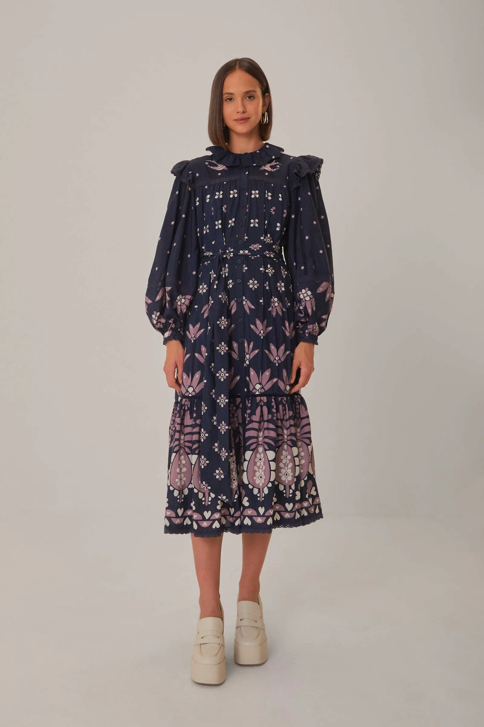 DARK BLUE AINIKA MARTINA LONG SLEEVE MIDI DRESS