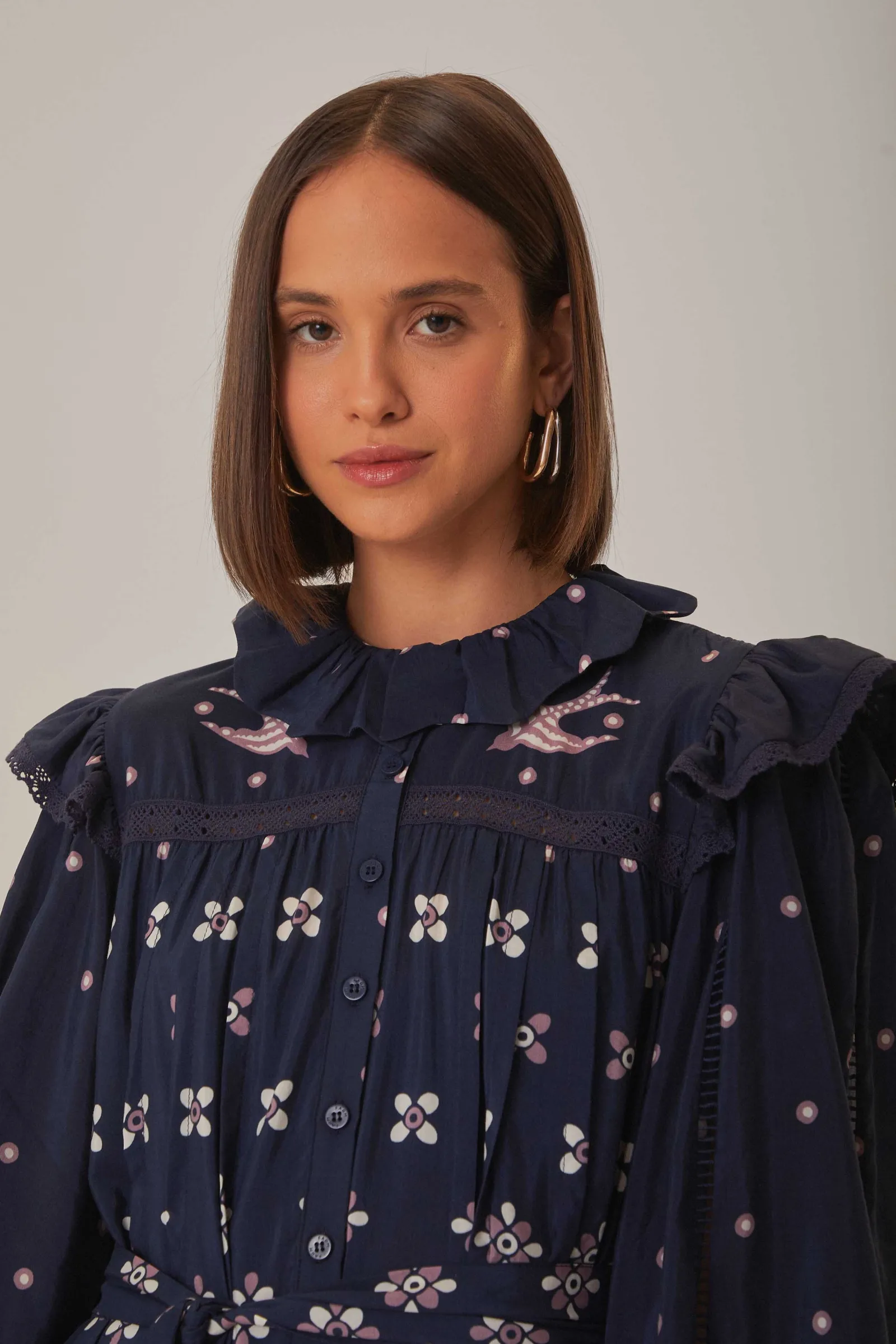 DARK BLUE AINIKA MARTINA LONG SLEEVE MIDI DRESS