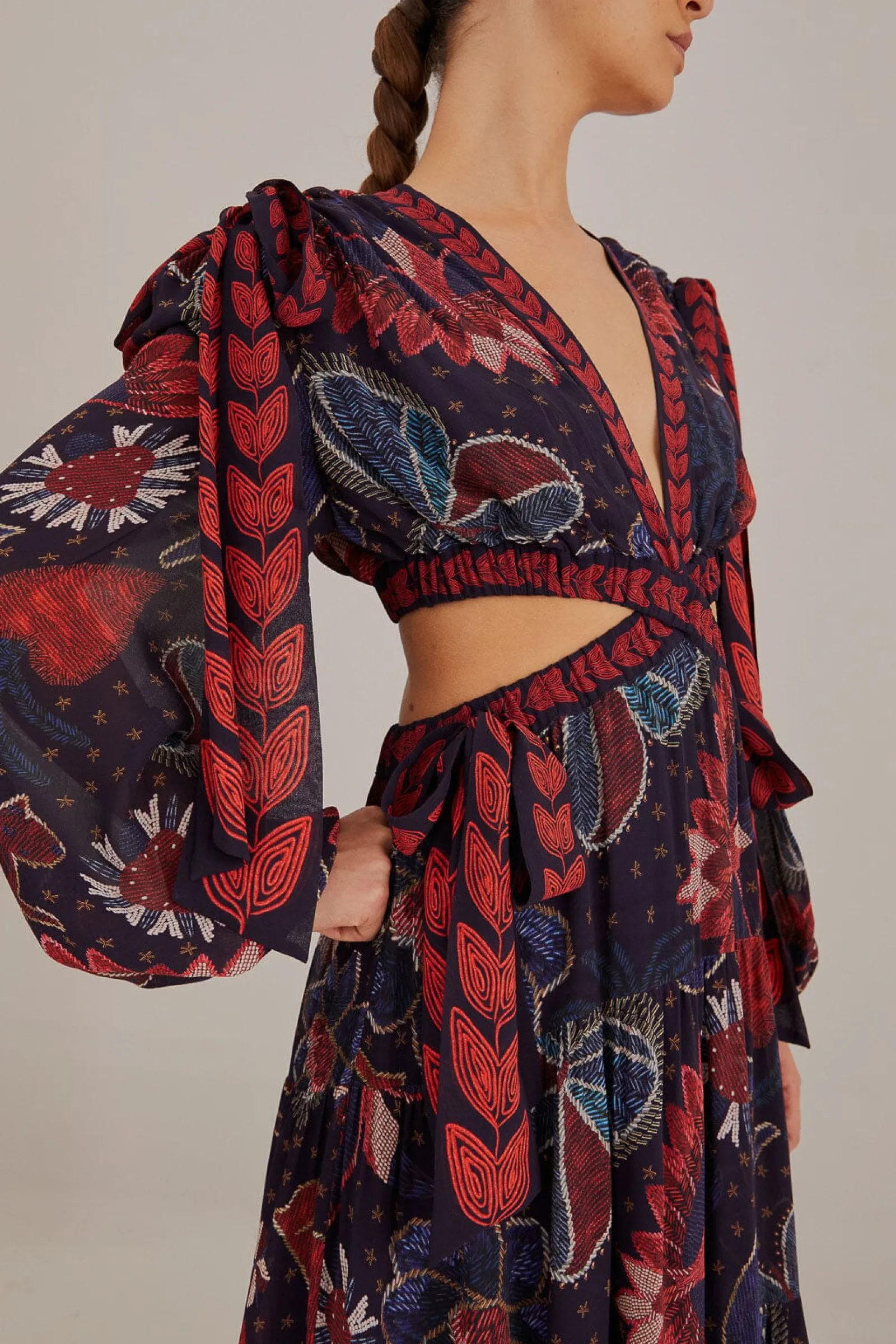 DARK BLUE TROPICAL SHINE CUT OUT MAXI DRESS