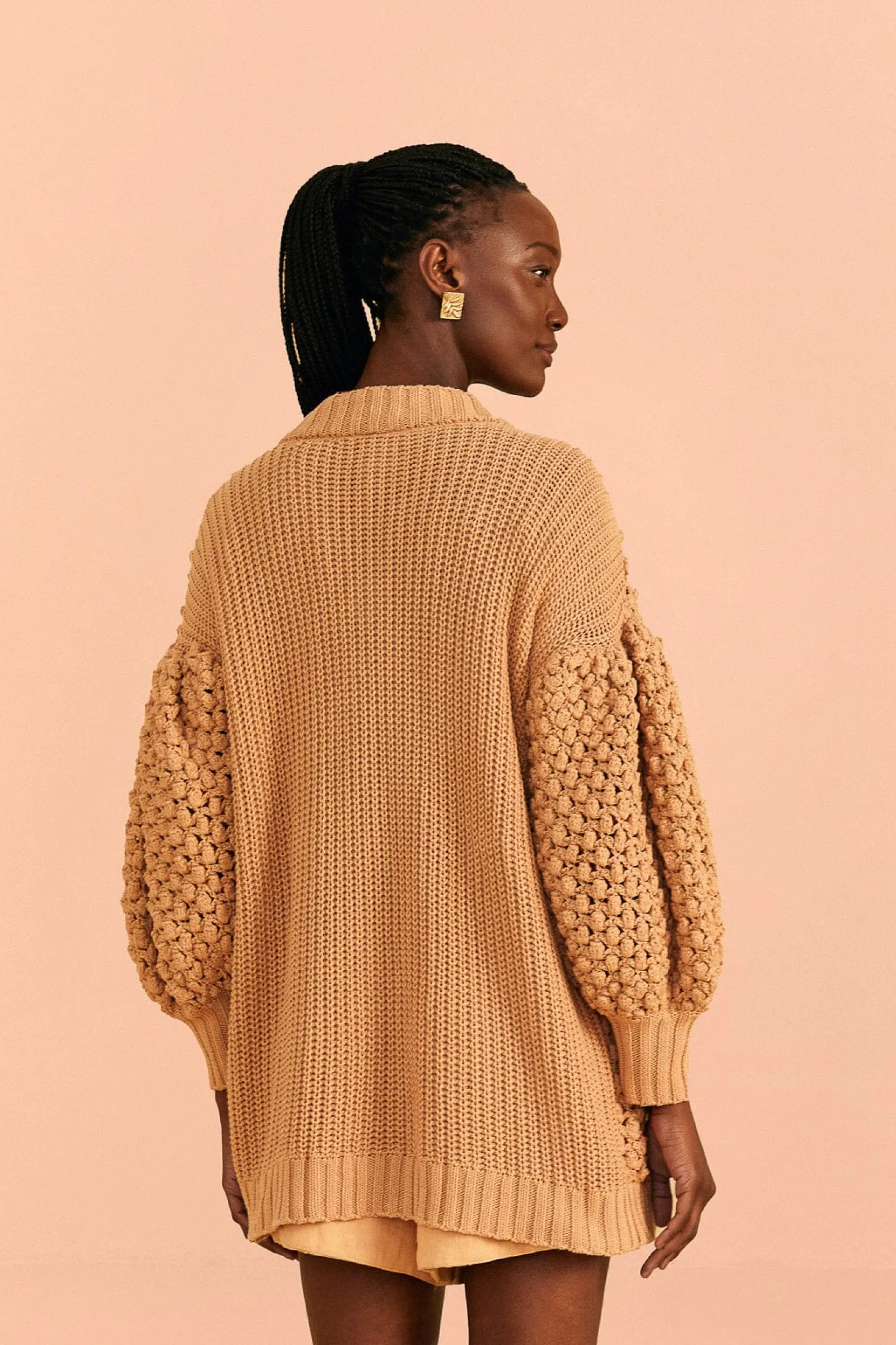 DARK SAND HANDMADE DOTS CARDIGAN