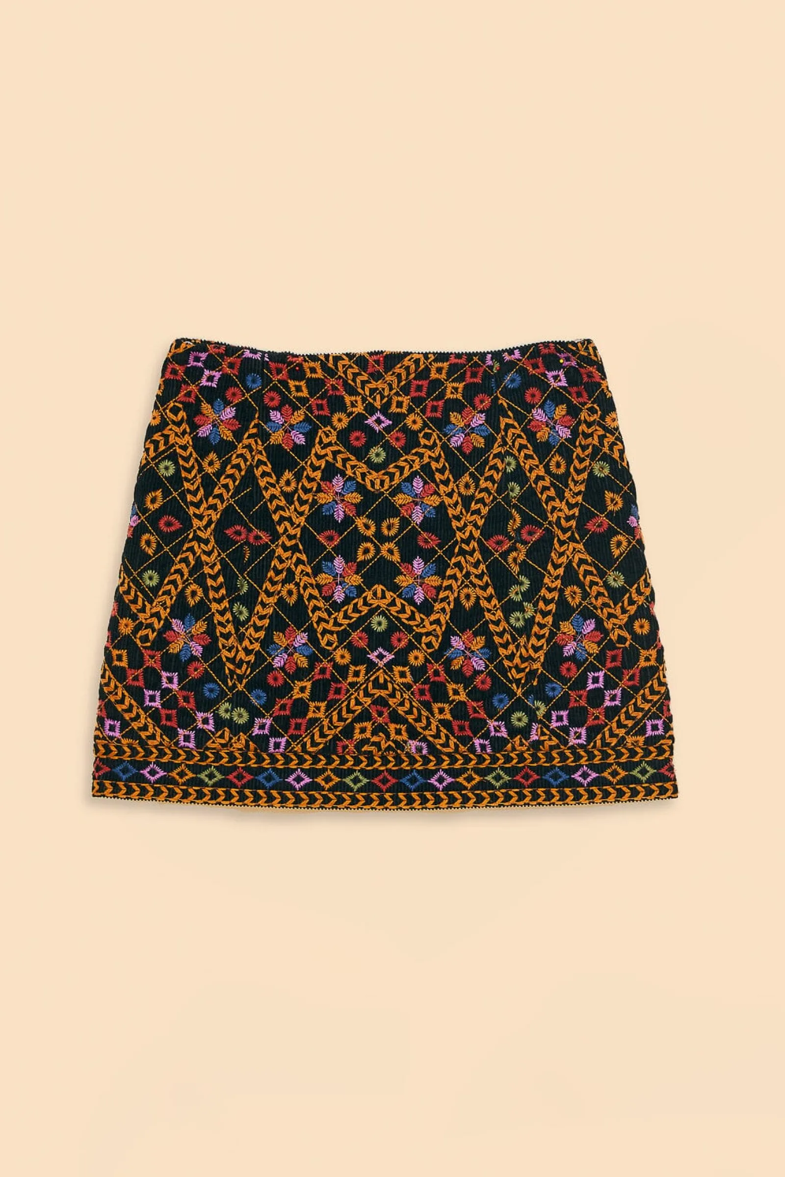 EMBROIDERED CORDUROY MINI SKIRT