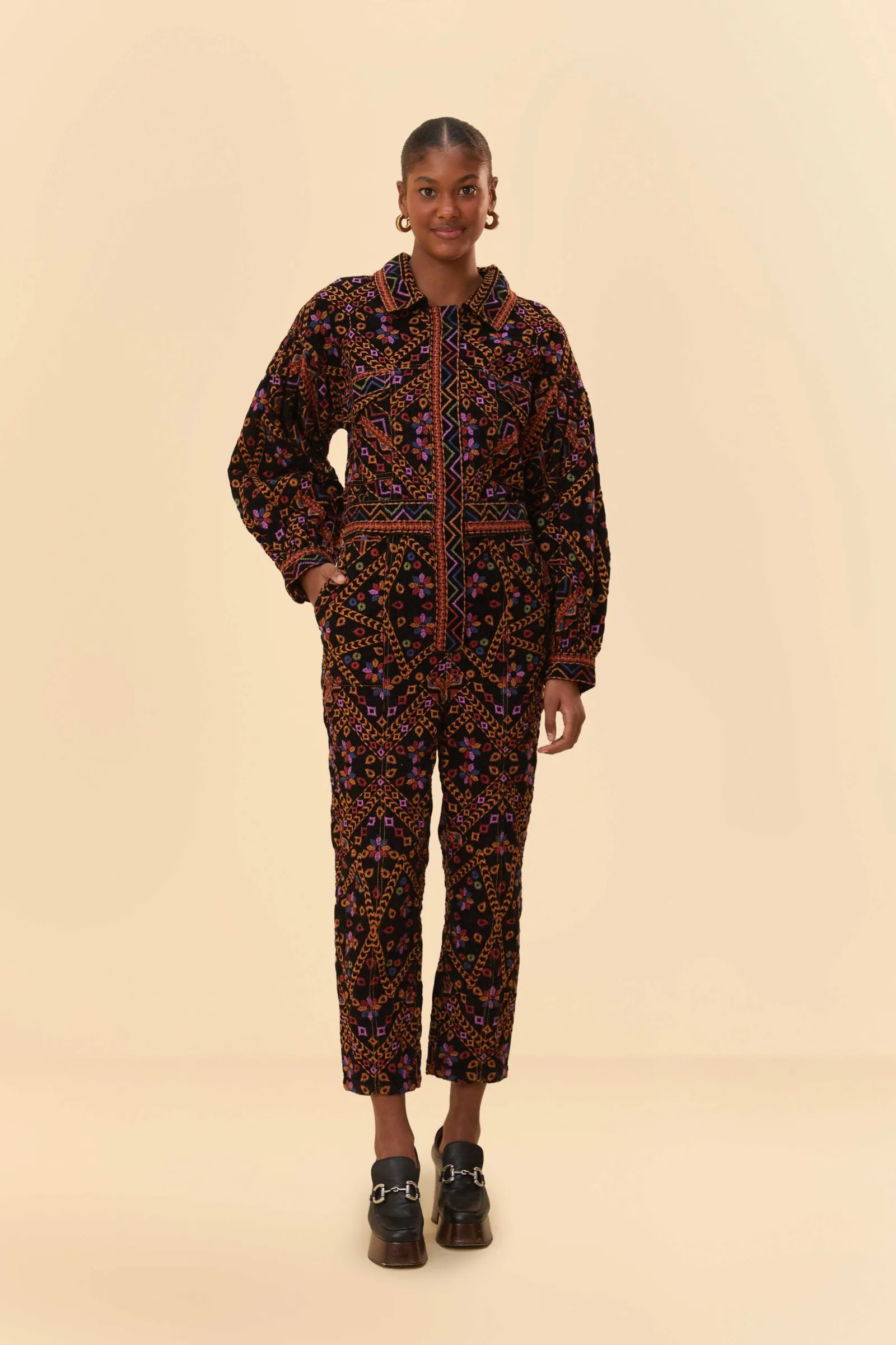  EMBROIDERED LONG SLEEVE JUMPSUIT