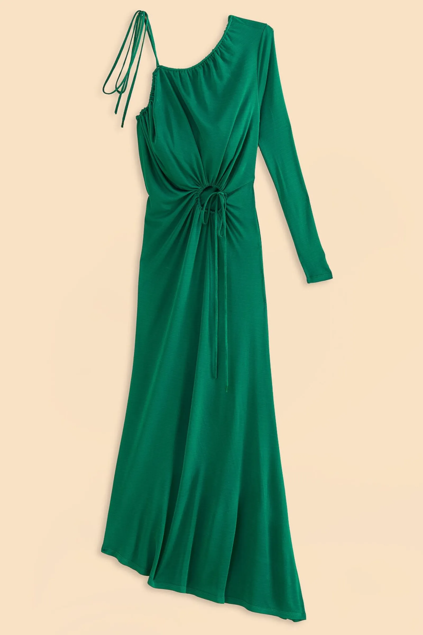 EMERALD ONE SHOULDER MIDI DRESS