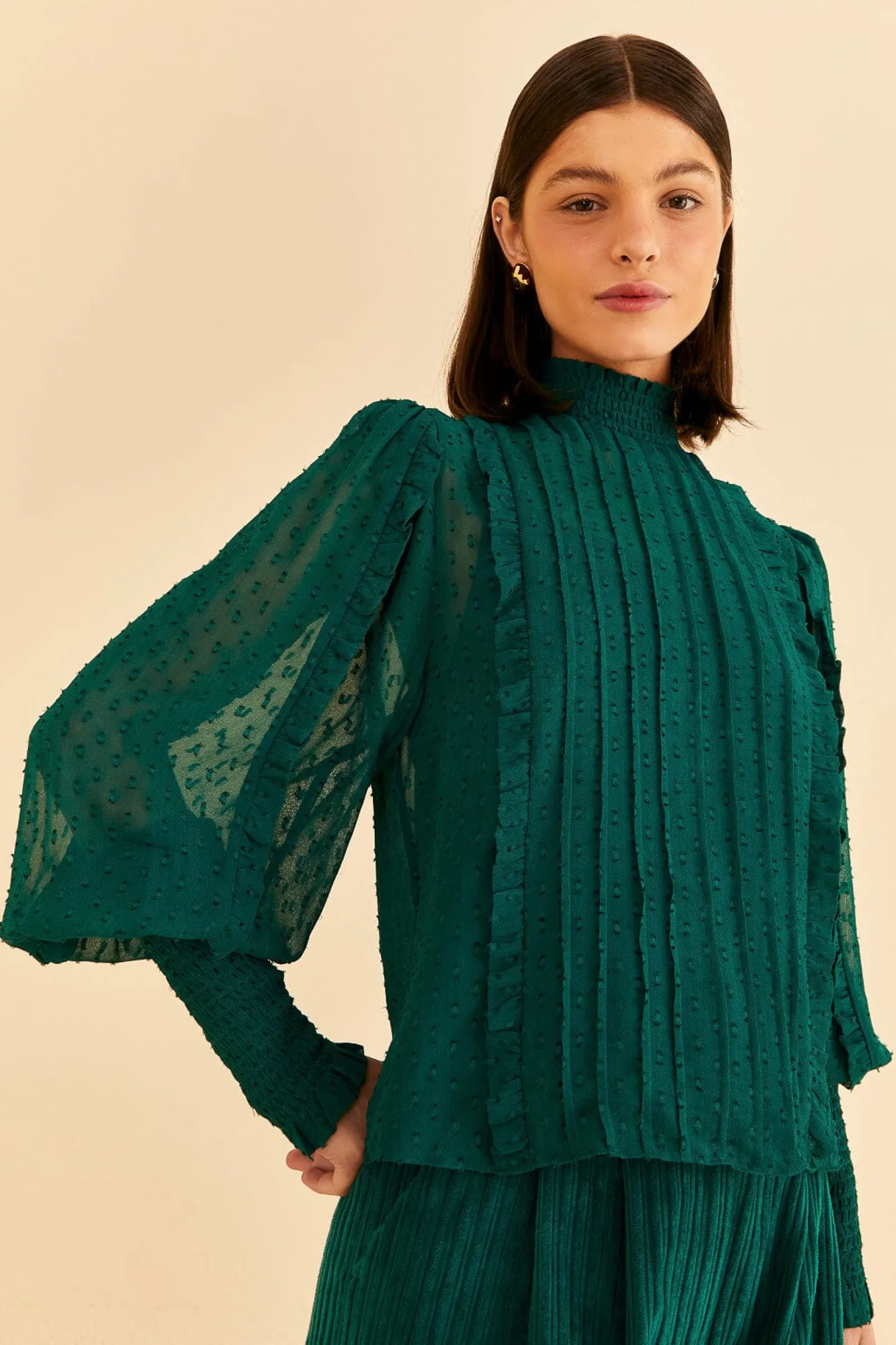  EMERALD RUFFLE LONG SLEEVE BLOUSE