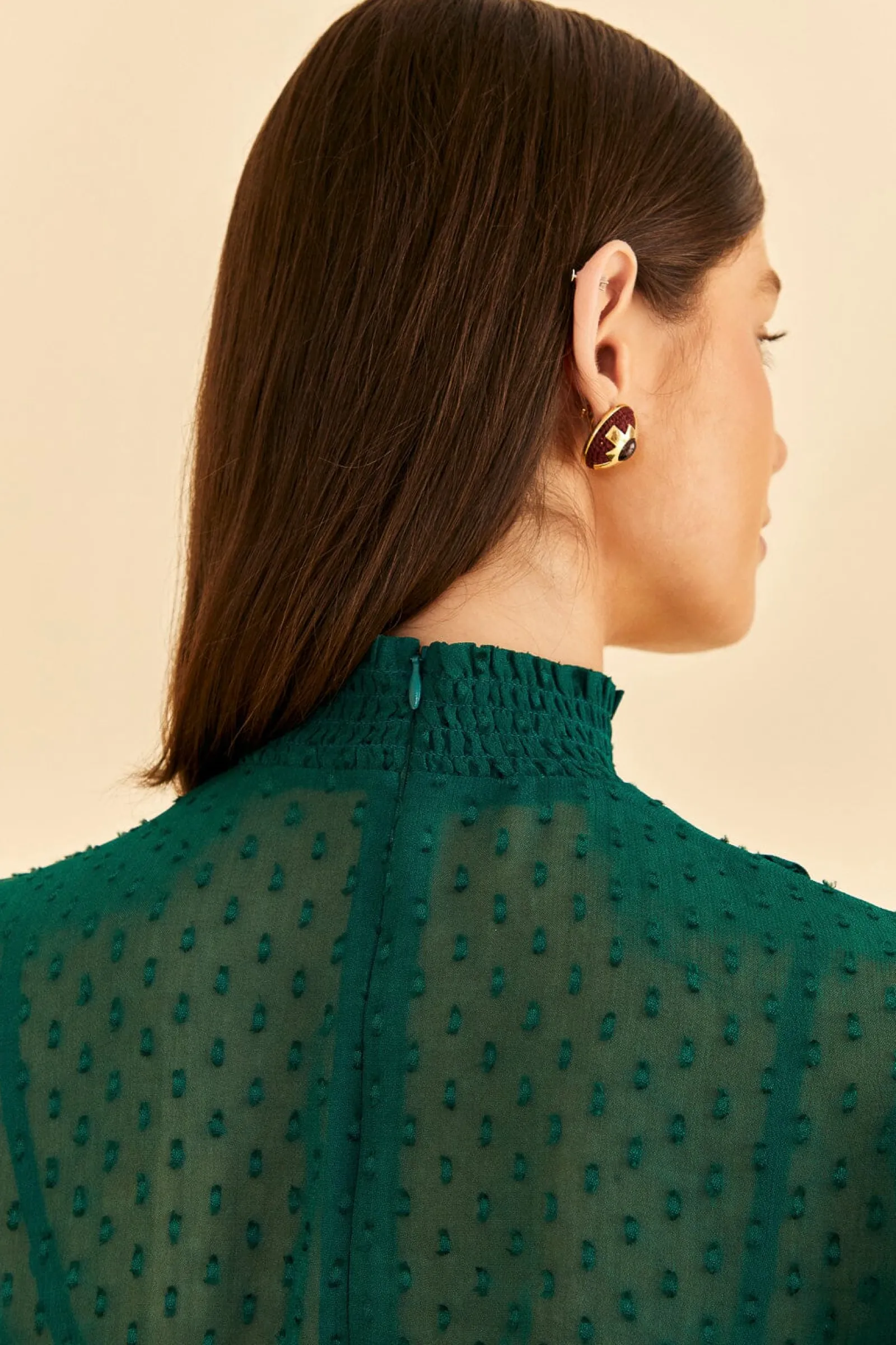 EMERALD RUFFLE LONG SLEEVE BLOUSE