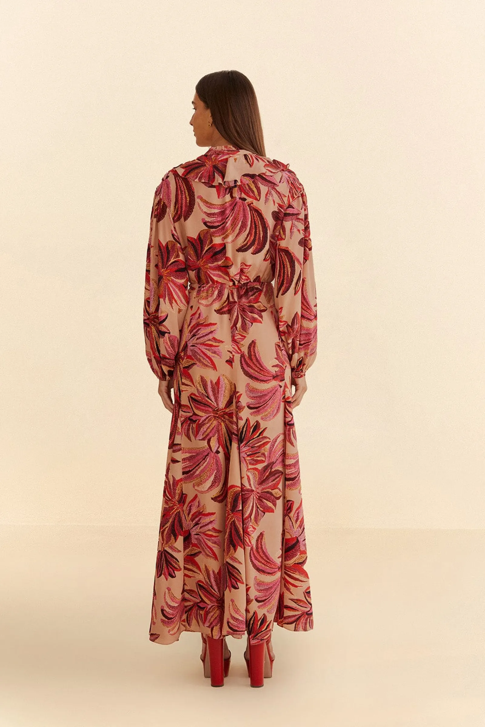 FLORAL TAPESTRY V NECK MAXI DRESS