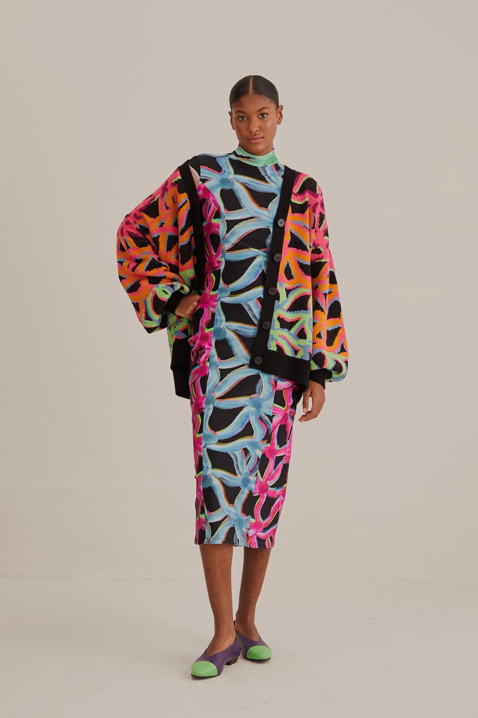 GARDEN PLAID KNIT CARDIGAN