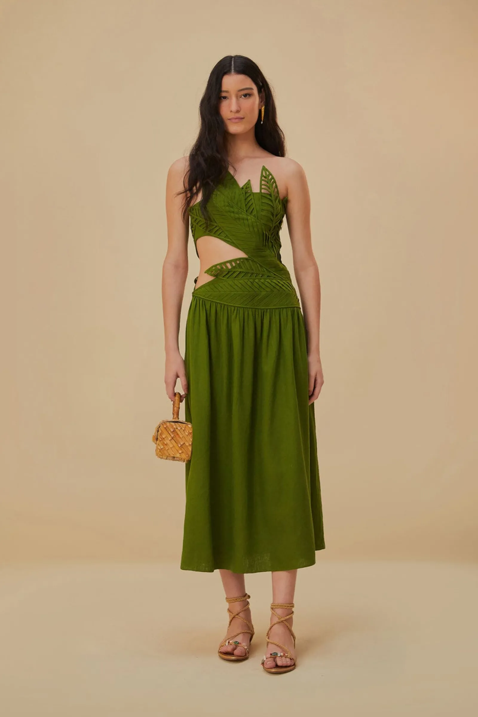  GREEN LEAVES CUT OUT MIDI DRESS