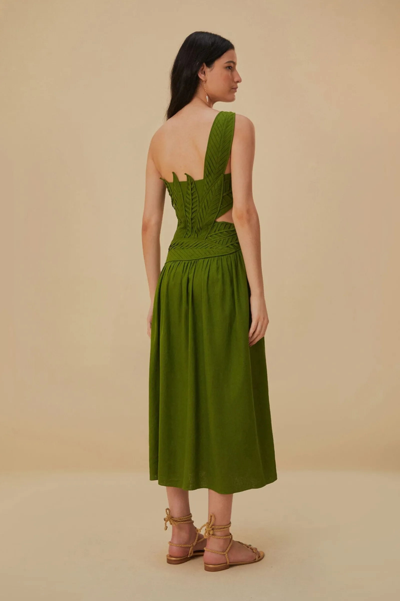 GREEN LEAVES CUT OUT MIDI DRESS