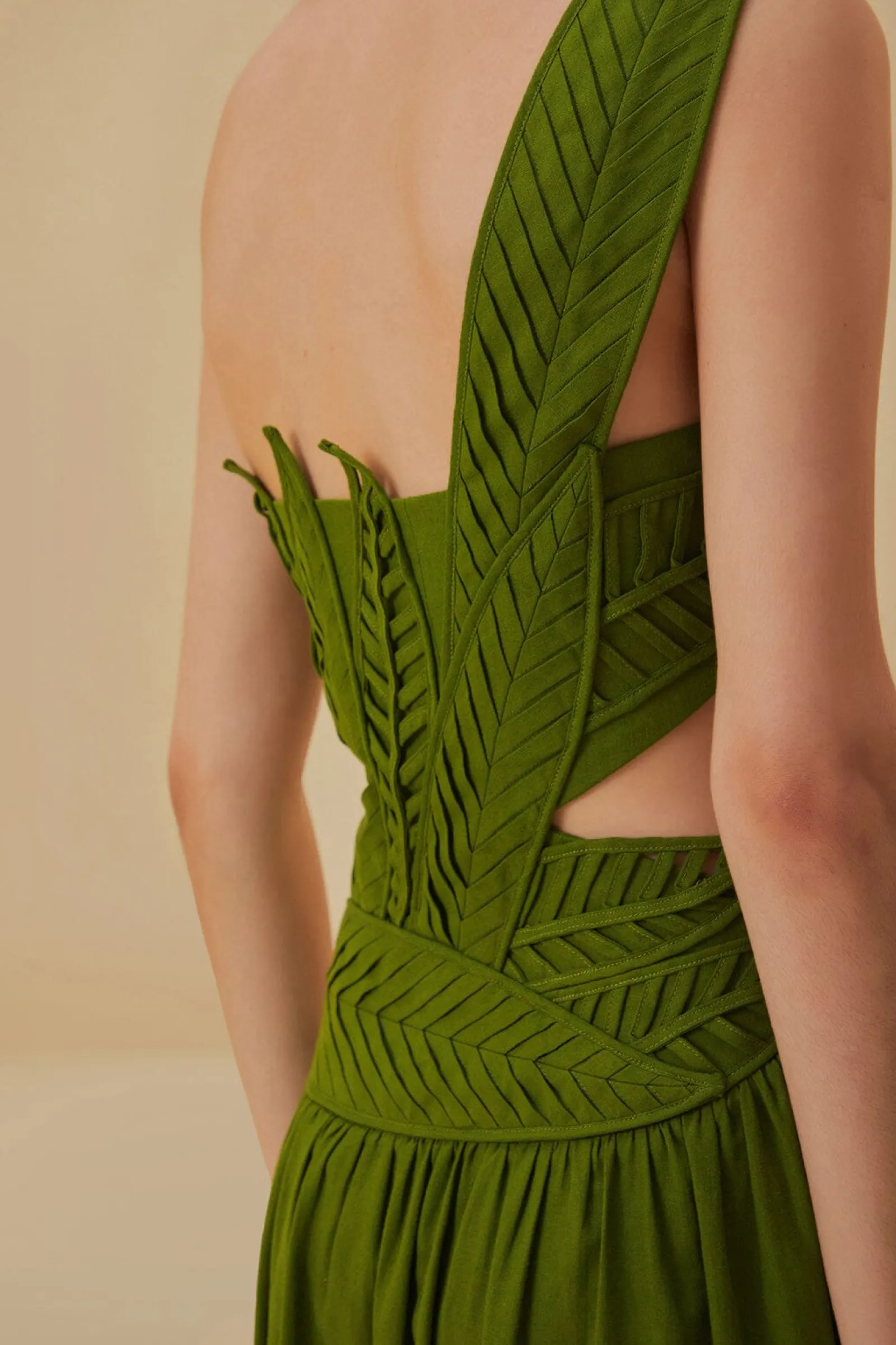 GREEN LEAVES CUT OUT MIDI DRESS