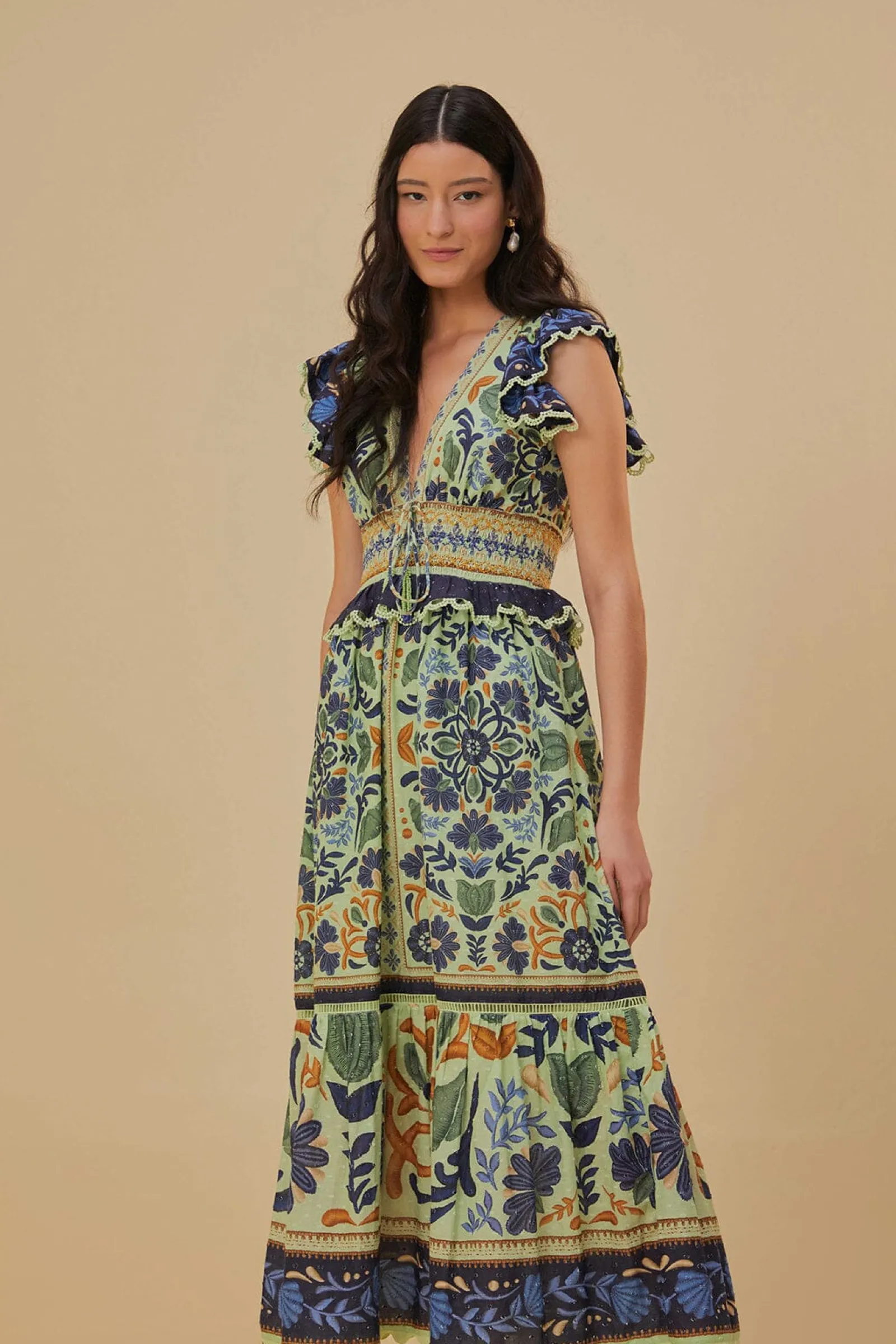 GREEN OCEAN TAPESTRY MAXI DRESS