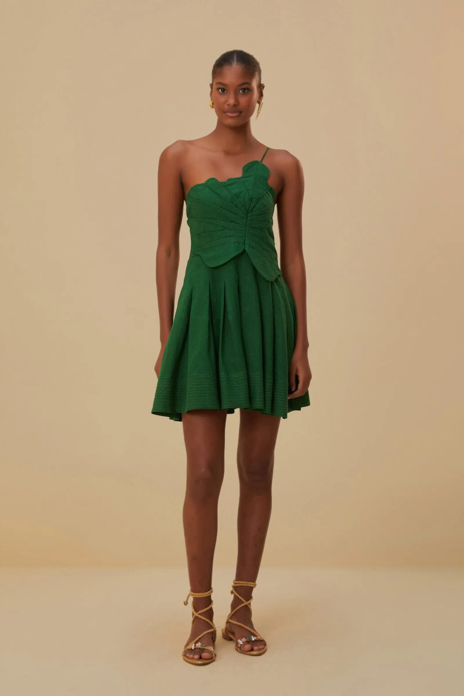  GREEN ONE SHOULDER LEA MINI DRESS