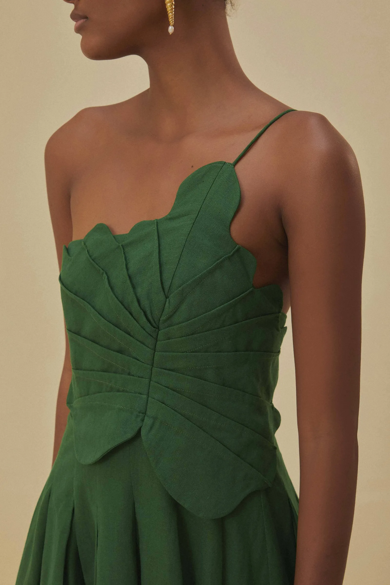 GREEN ONE SHOULDER LEA MINI DRESS