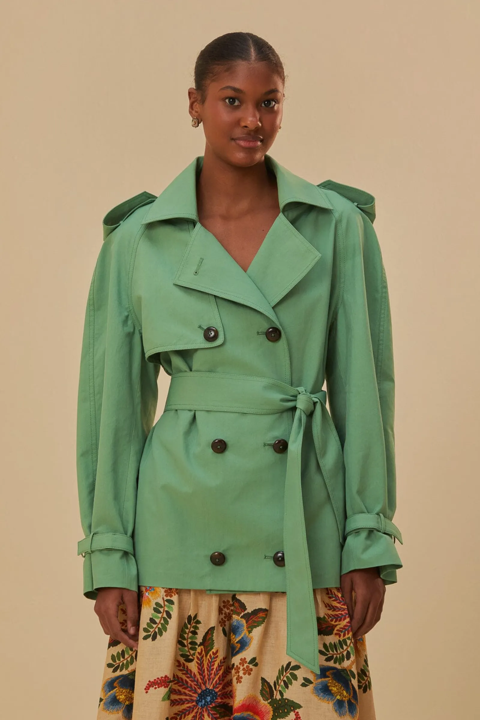  GREEN SHORT TRENCH COAT