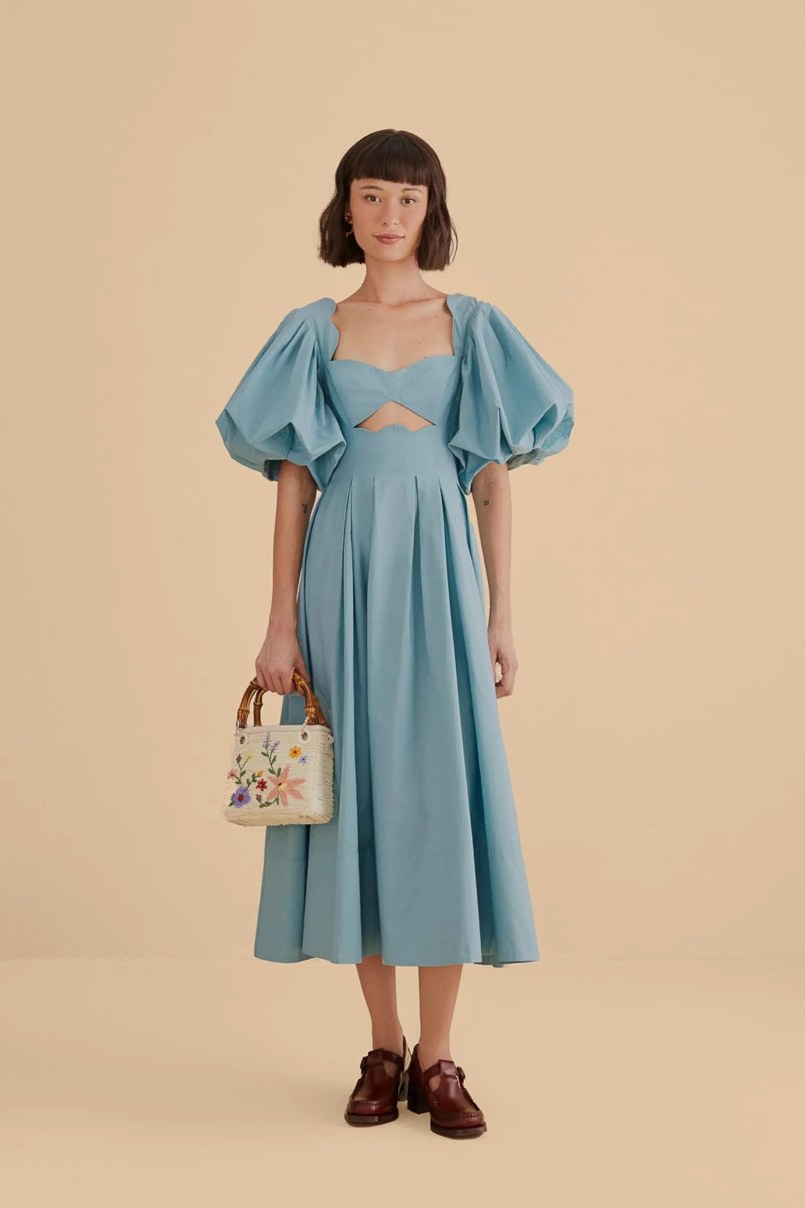  GREY BLUE CUT OUT MIDI DRESS