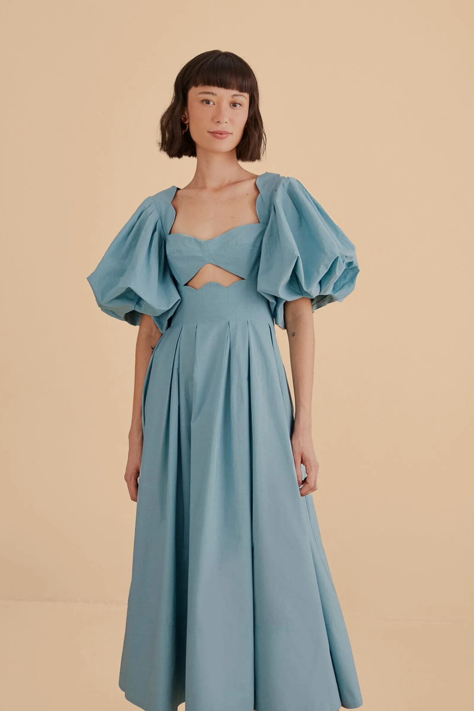 GREY BLUE CUT OUT MIDI DRESS