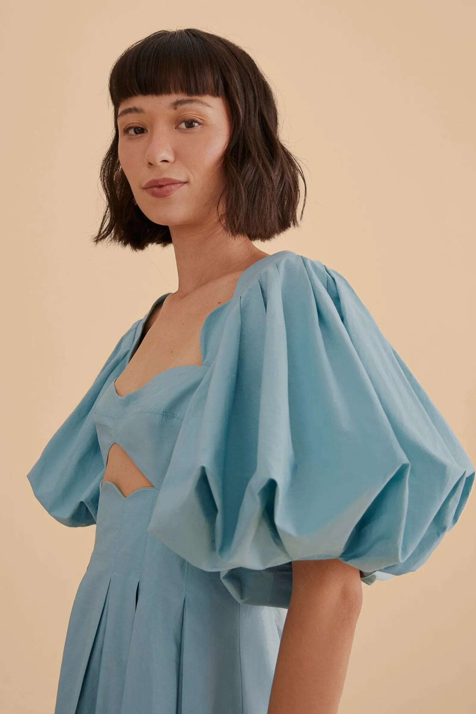 GREY BLUE CUT OUT MIDI DRESS