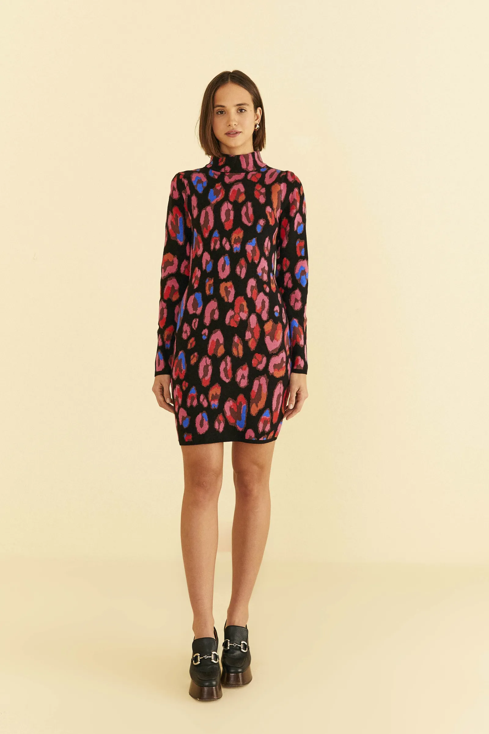 IRIDESCENT LEOPARDS KNIT MINI DRESS