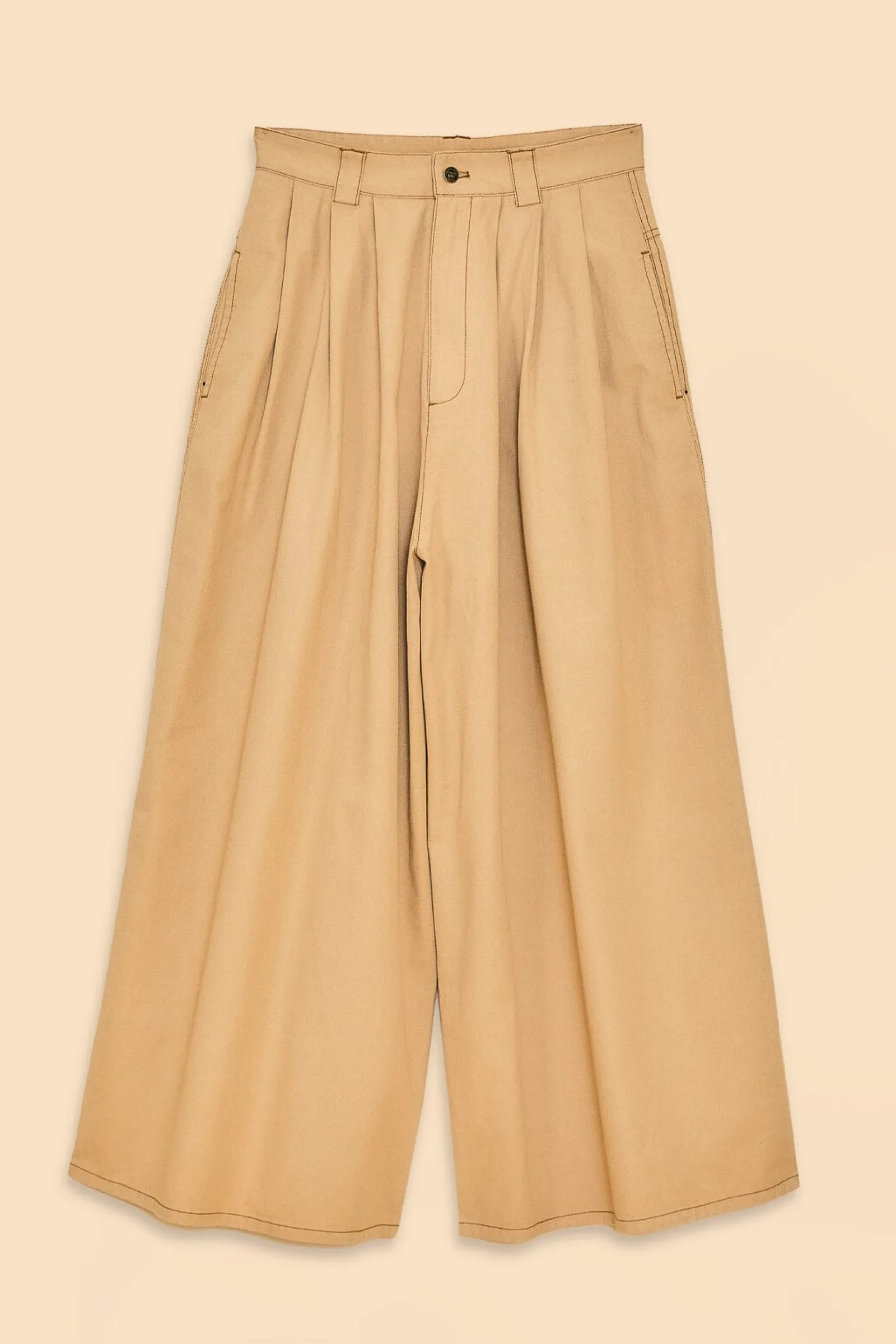 KHAKI LOW WAISTED PLEATED PANTS