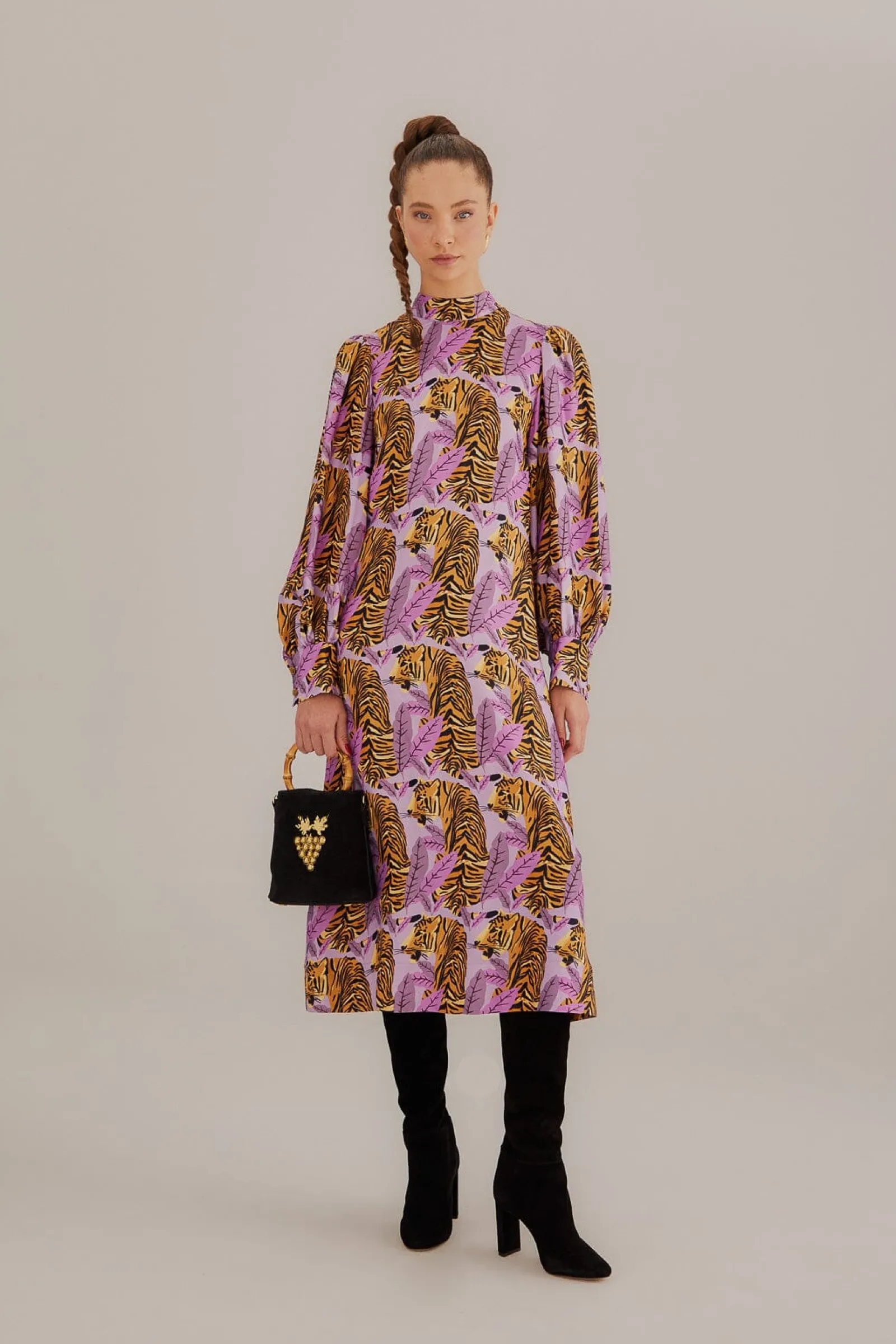  LAVENDER TIGER LEAVES MIDI DRESS