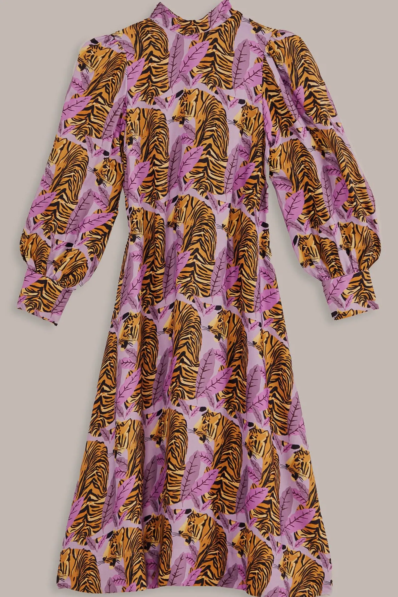 LAVENDER TIGER LEAVES MIDI DRESS
