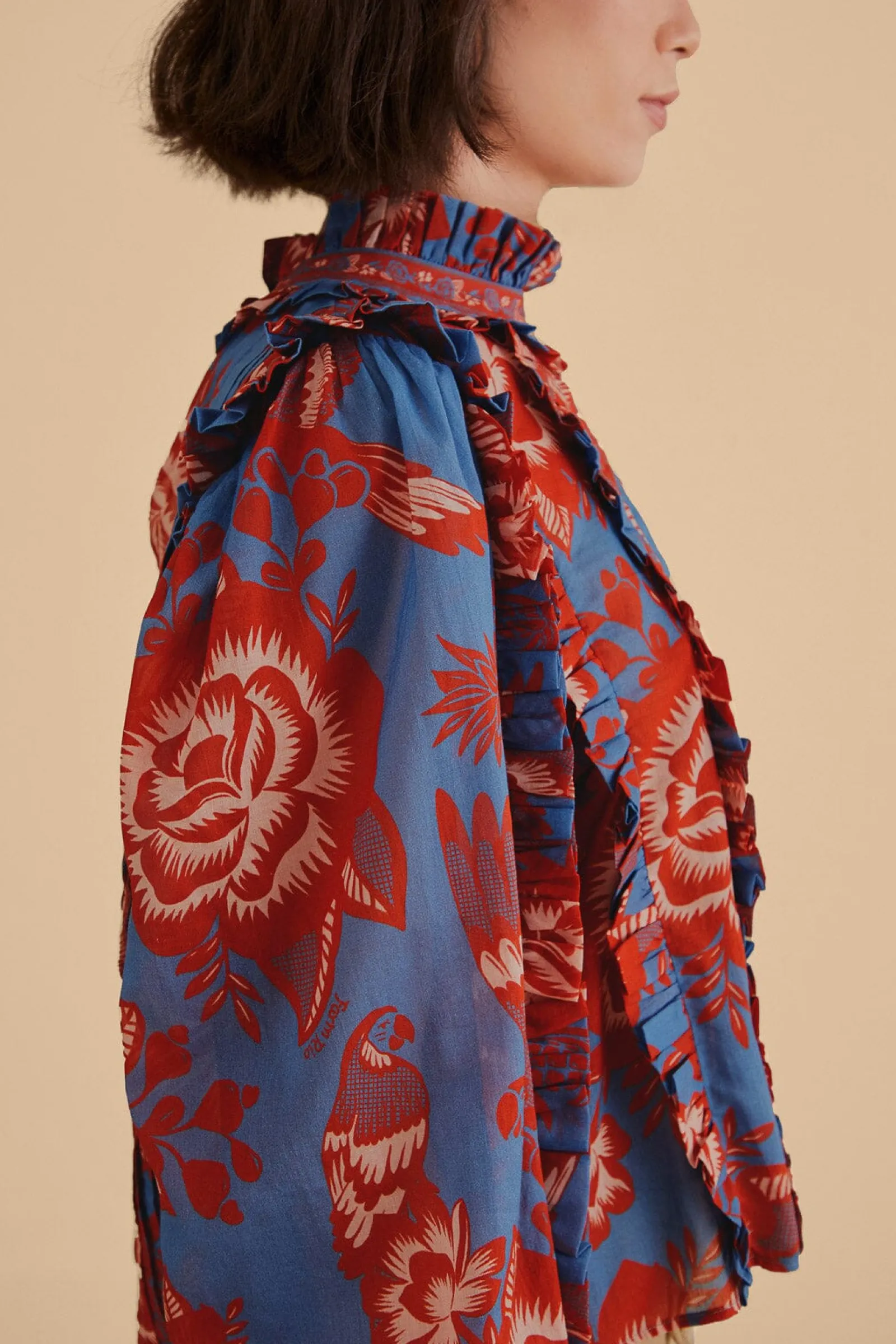 LIGHT BLUE LACE GARDEN RUFFLE BLOUSE