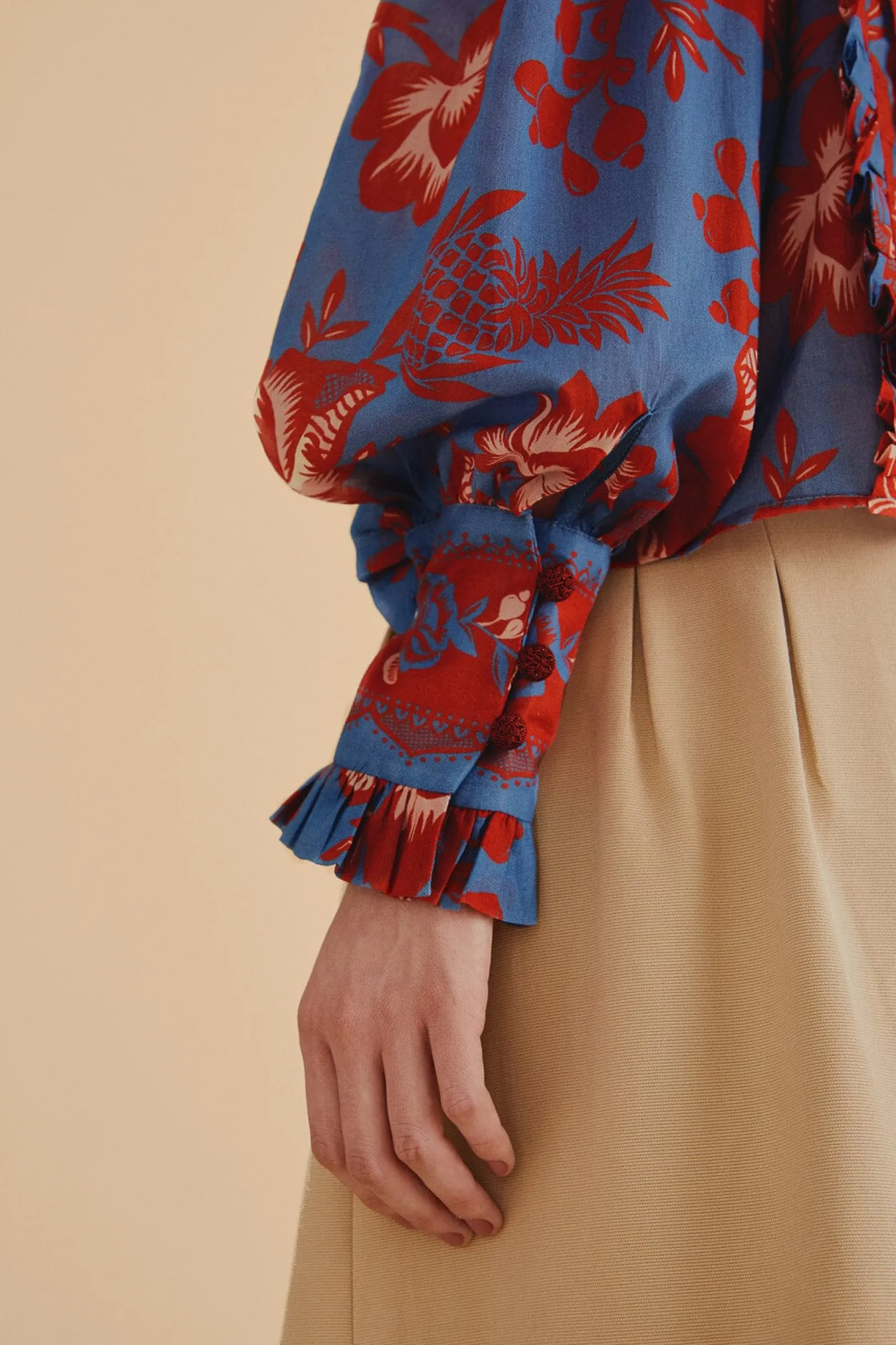 LIGHT BLUE LACE GARDEN RUFFLE BLOUSE