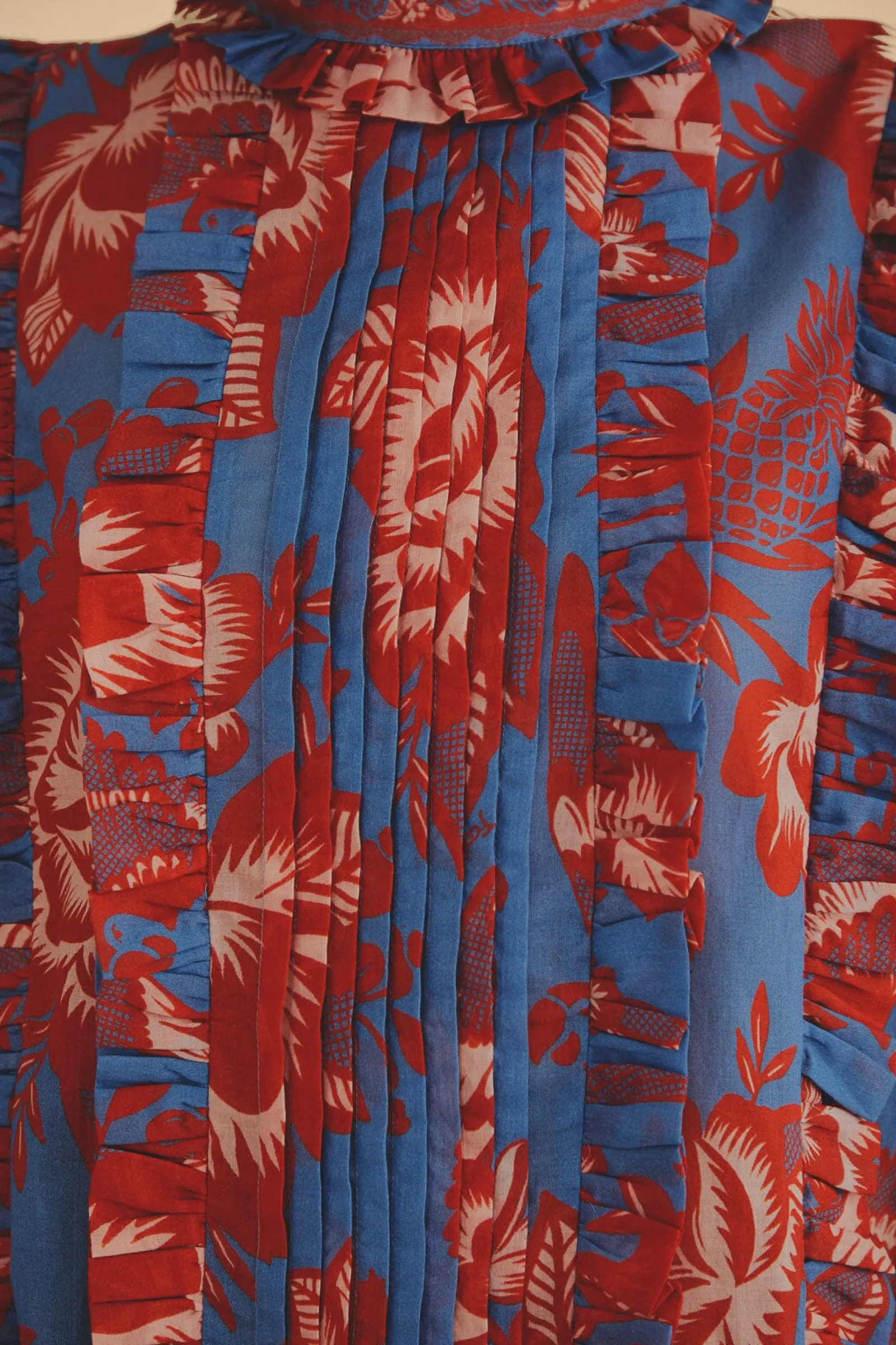 LIGHT BLUE LACE GARDEN RUFFLE BLOUSE