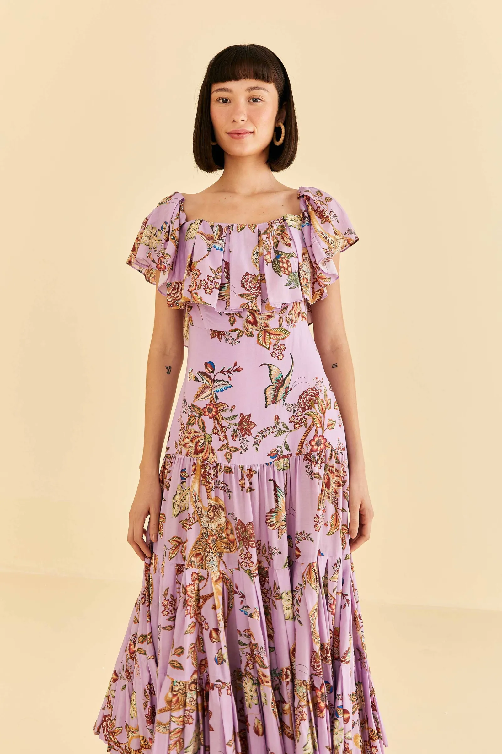 LILAC FLORAL MONKEY SHORT SLEEVE MAXI DRESS