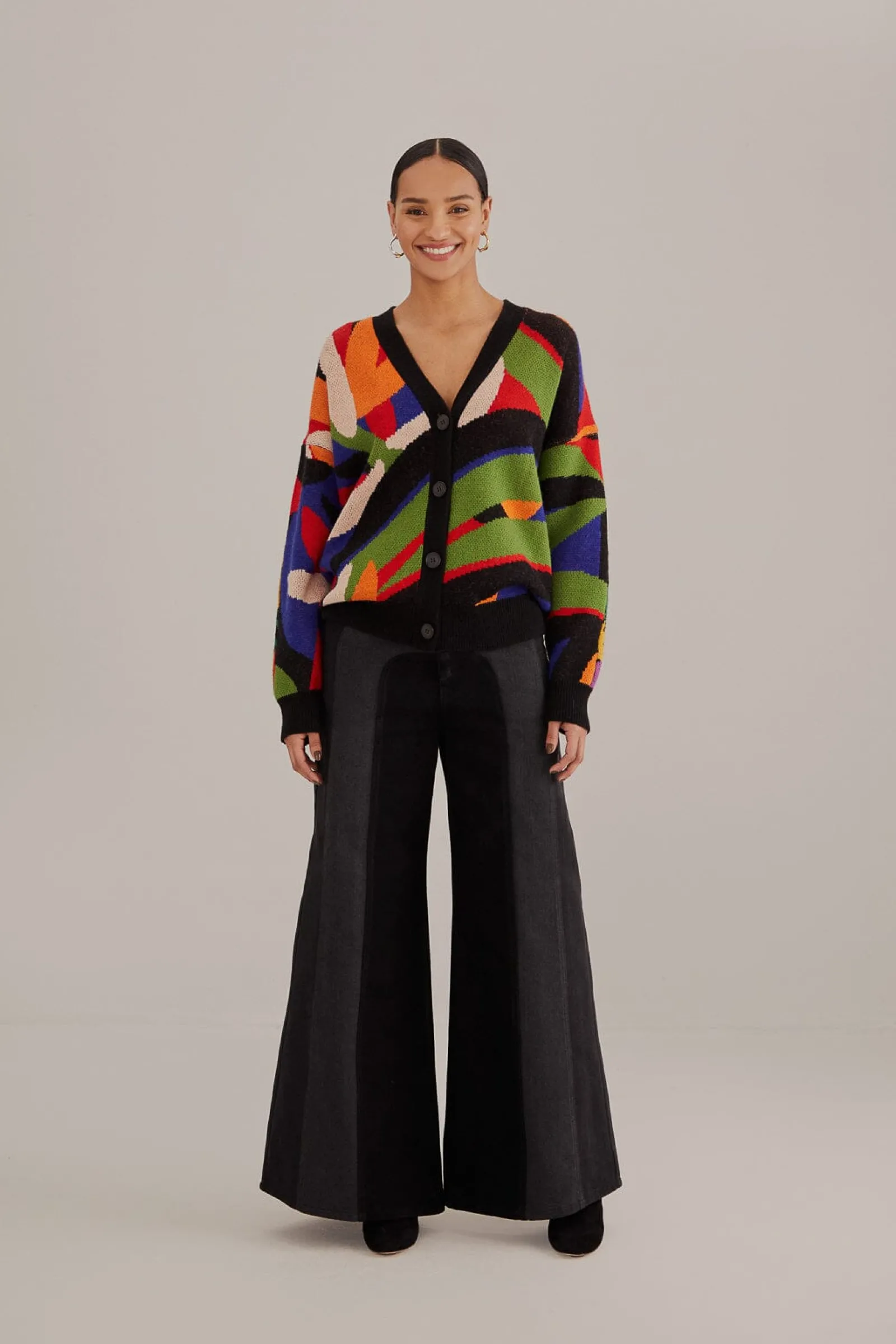 MIXED FLOWERS BANANAS KNIT CARDIGAN