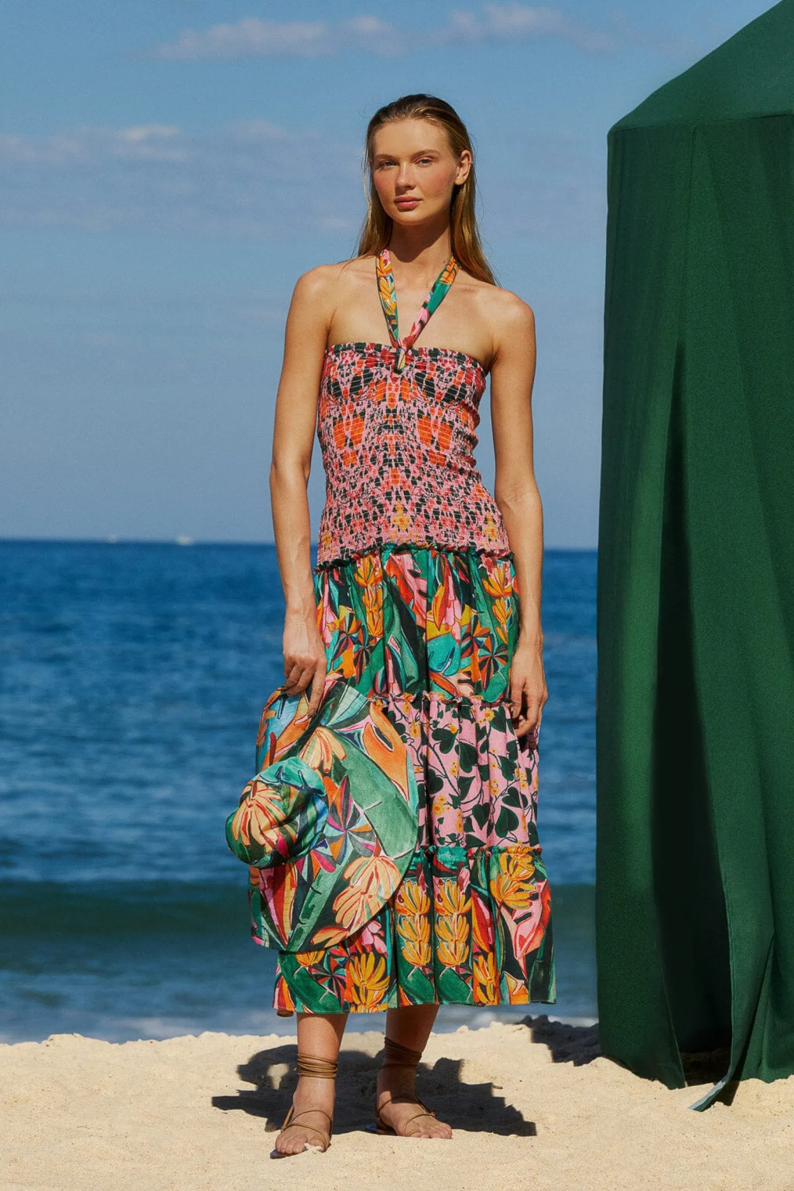 MIXED HEART IVY SCARF SLEEVELESS MIDI DRESS