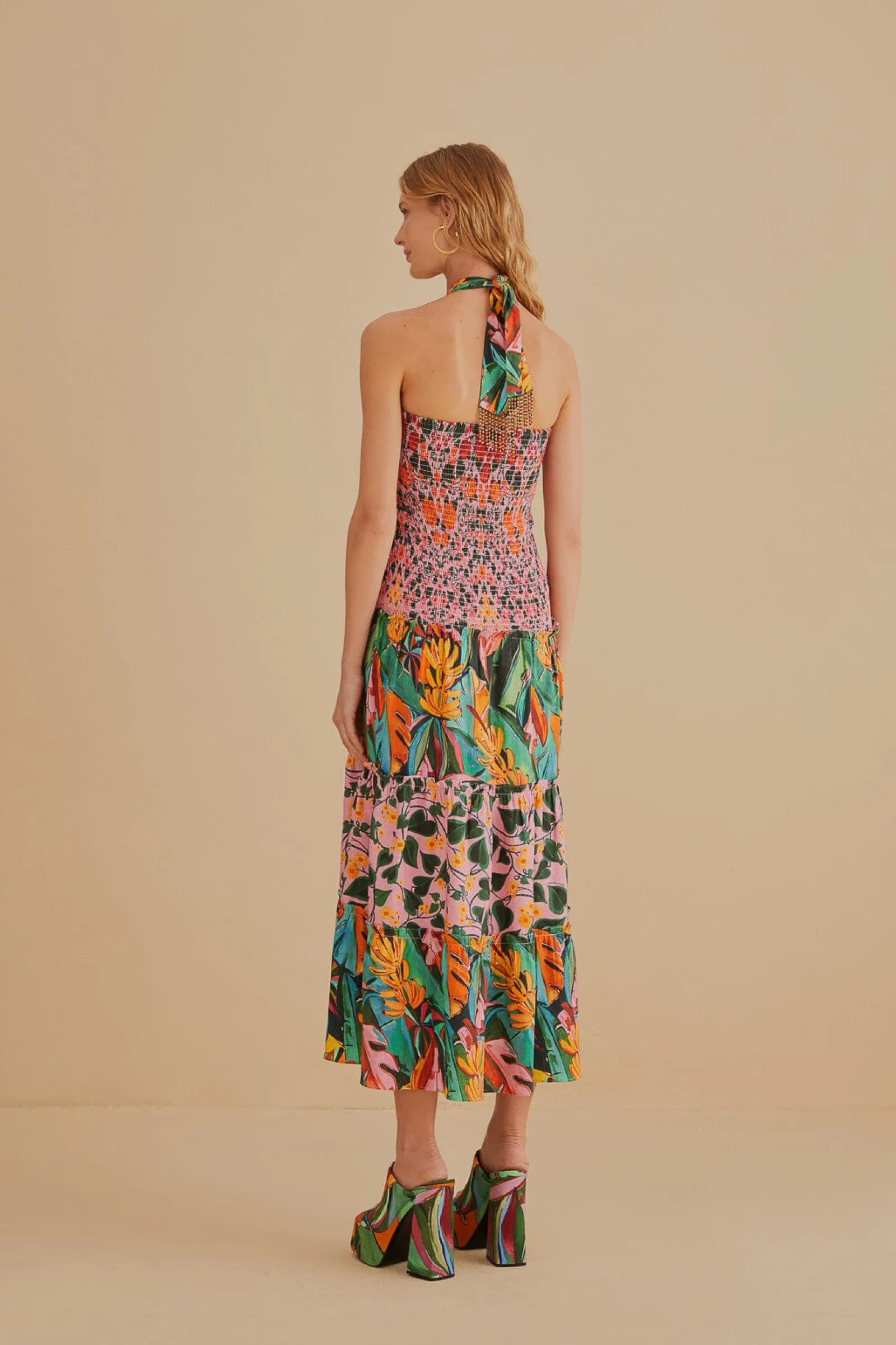 MIXED HEART IVY SCARF SLEEVELESS MIDI DRESS