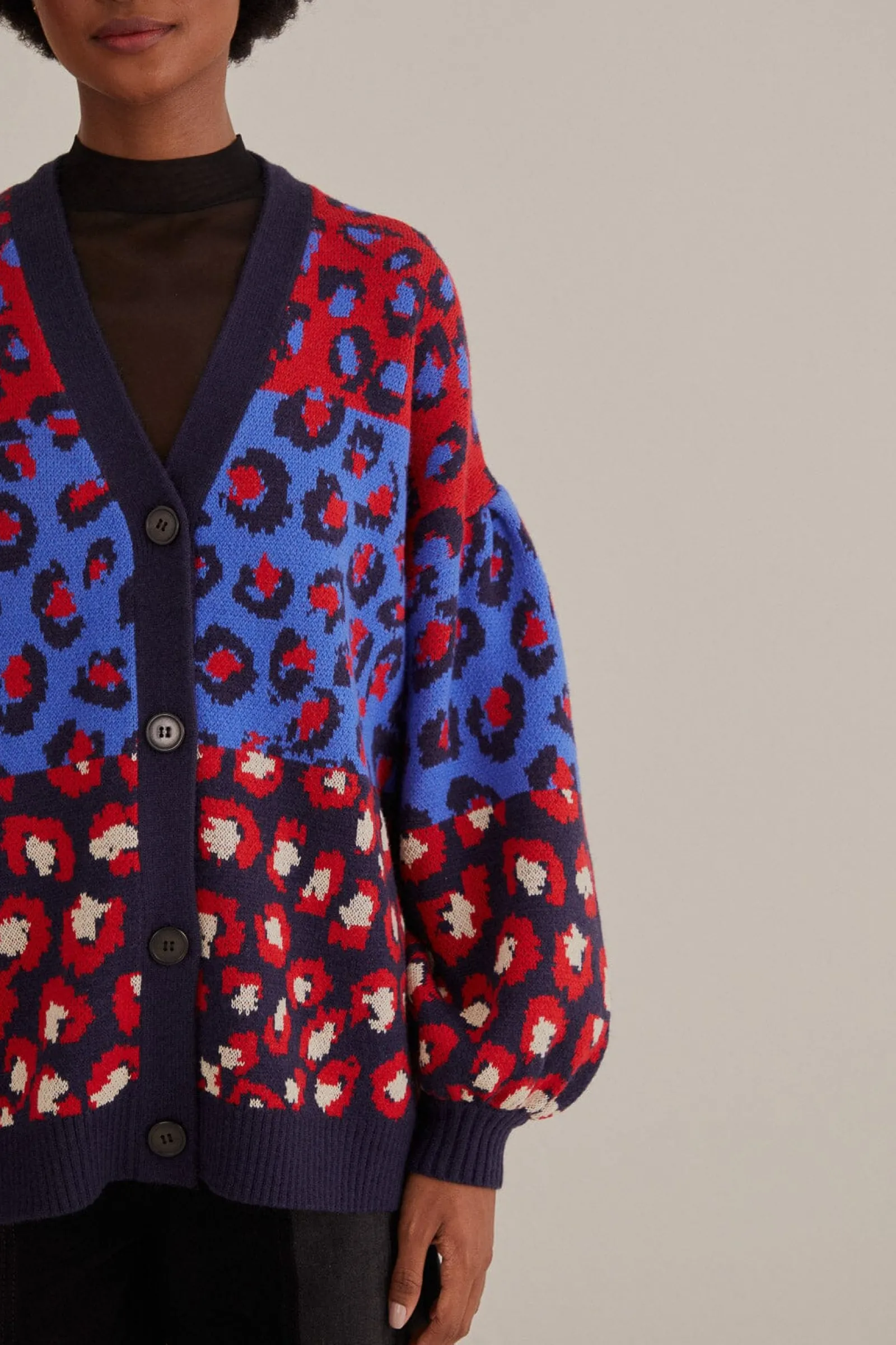 MIXED LEOPARDS KNIT CARDIGAN