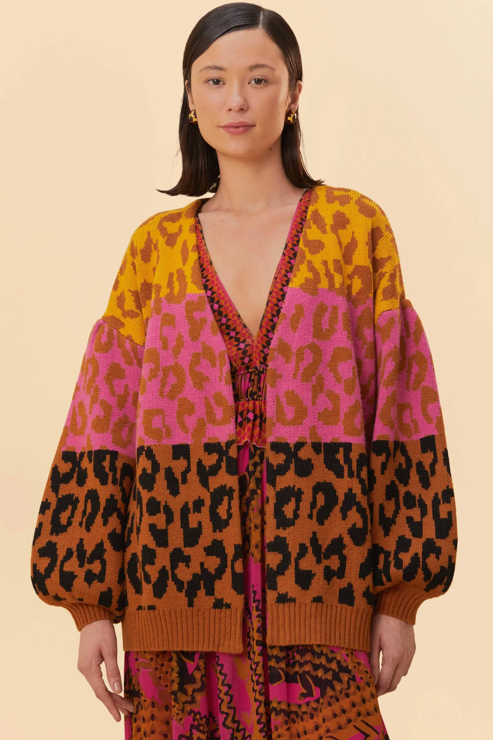  MIXED LEOPARDS KNIT CARDIGAN