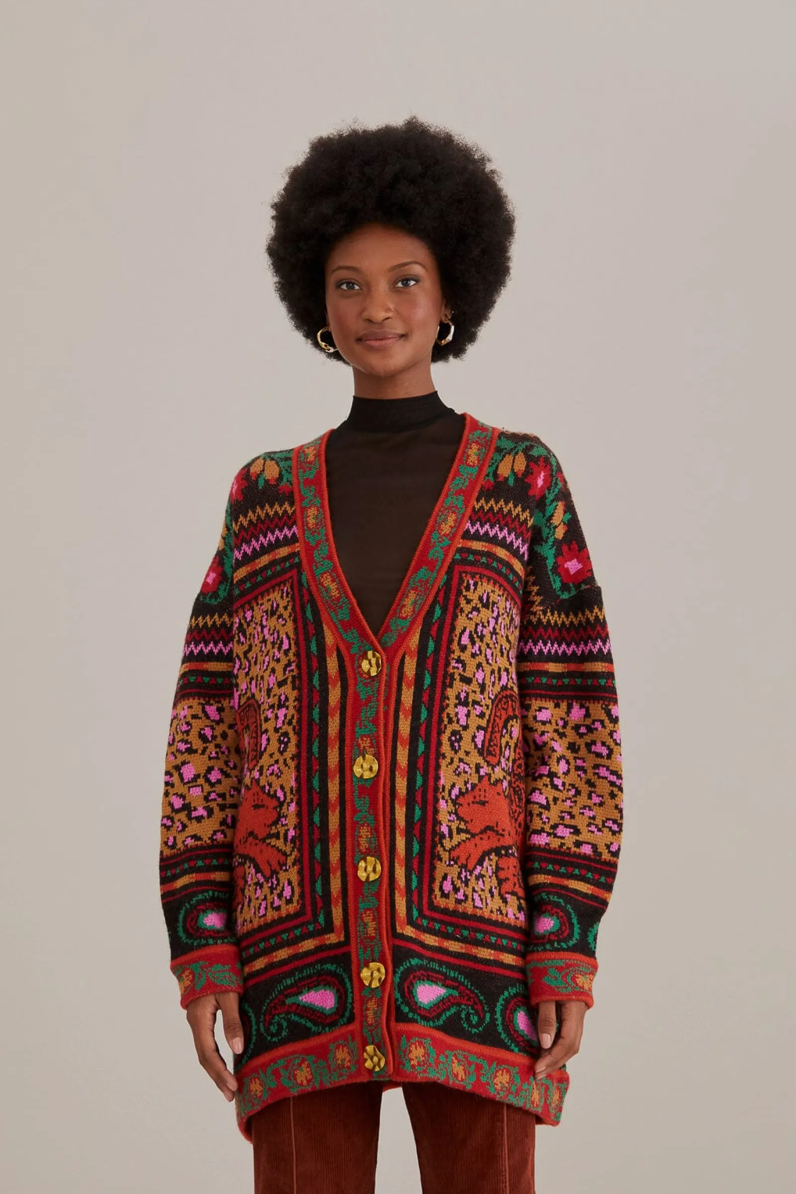  MIXED TAPESTRY PRINTS KNIT CARDIGAN